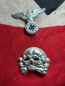 WW2 German Insignia of the Schutzstaffel (SS): Cap Eagle and Totenkopf Emblems