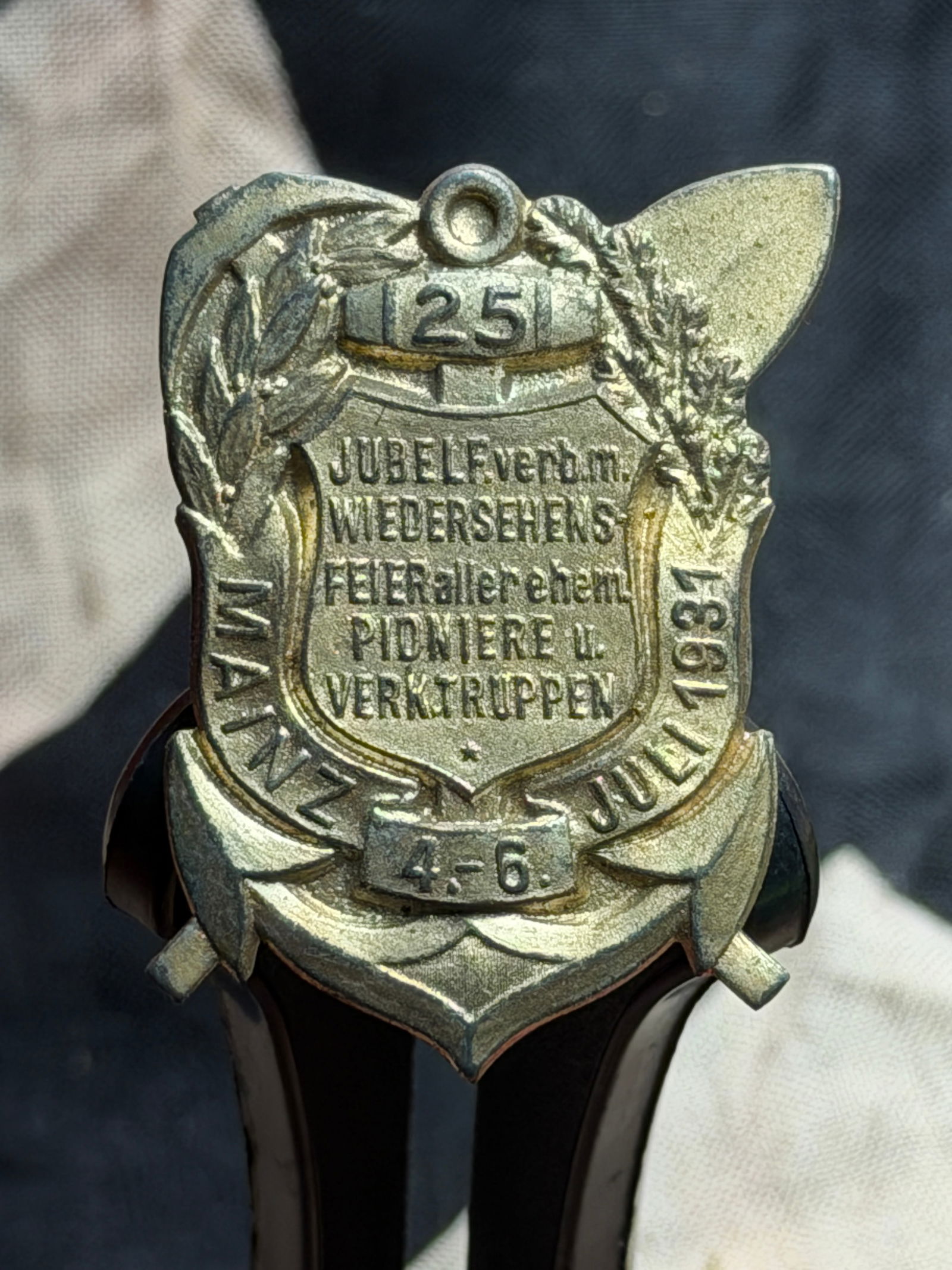 WW2 German 25th Jubilee Badge of the Imperial–Royal Pioneer and Engineer Veterans, Vienna (1931): This commemorative badge was issued in 1931 to mark the 25th anniversary reunion (Jubiläums-Wiedersehensfeier) of former Pioneer and Engineer units (Pioniere u. Verkehrstruppen) of the Austro-Hungari