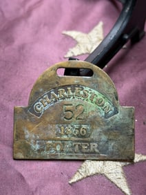 Charleston Porter Number 52 Slave Tag Servant Id Badge, 1856