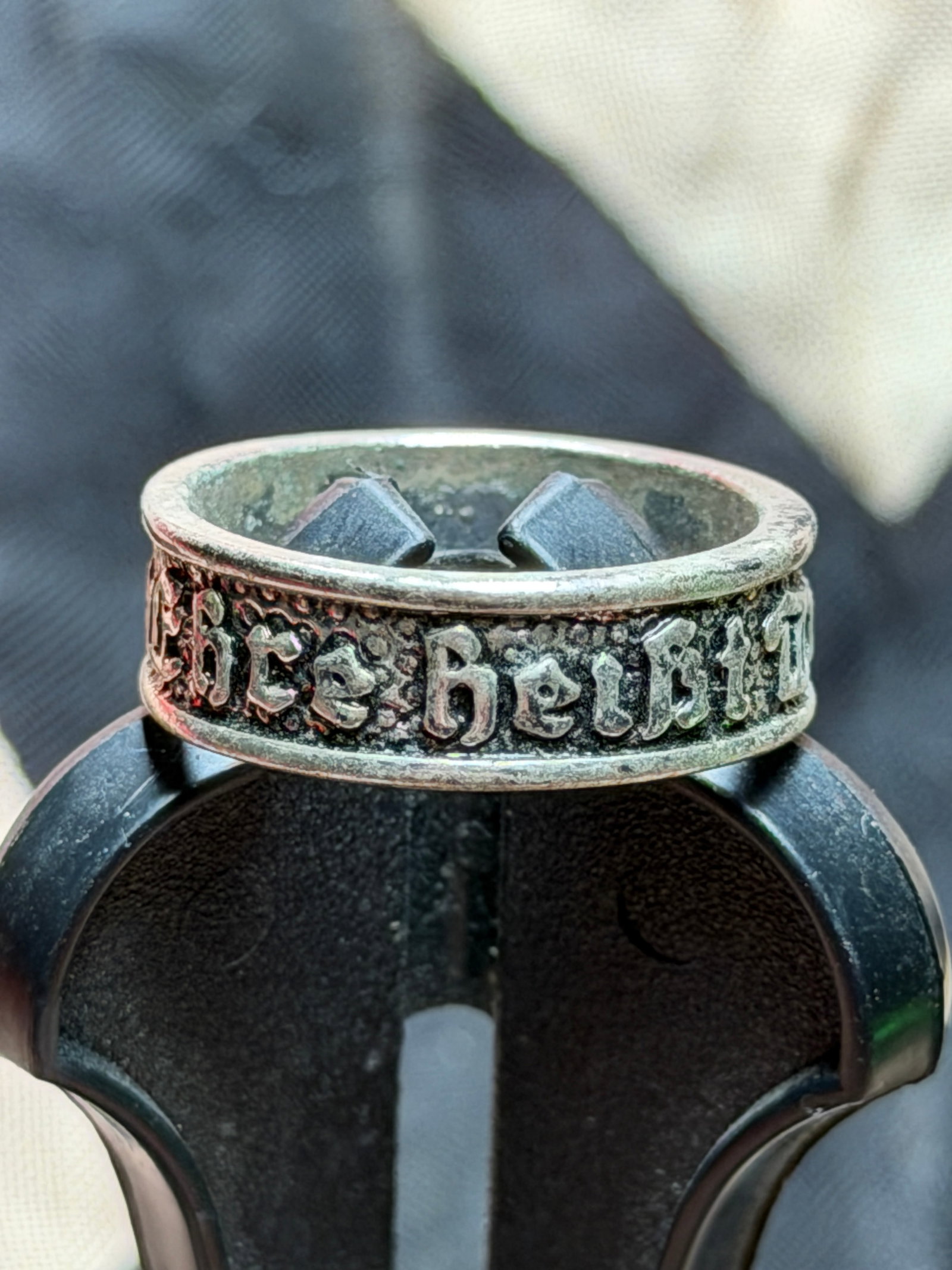 WW2 German “Meine Ehre heißt Treue?? Ring — Waffen-SS Motto Ring: This ring bears the inscription “Meine Ehre heißt Treue” (“My honor is loyalty”), a slogan closely associated with the Schutzstaffel (SS) during the National Socialist period in Germa