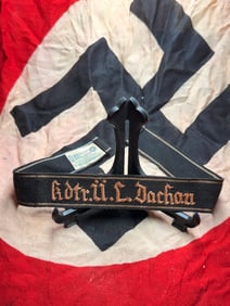 WW2 Waffen-SS Cuff Title Kdtr. Ü.L. Dachau Concentration Camp With RZM Paper Tag