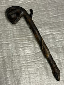 1800's Native American Carved Wooden War Club with Eagle Head & Claw Motif