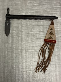 1800's Lakota-Attributed Plains Pipe Tomahawk with Beaded Drop and Forged Steel Blade