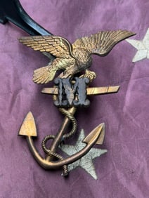 Civil War–Era U.S. Navy Officer’s Cap Device with Eagle, Fouled Anchor, and “M?? Insignia