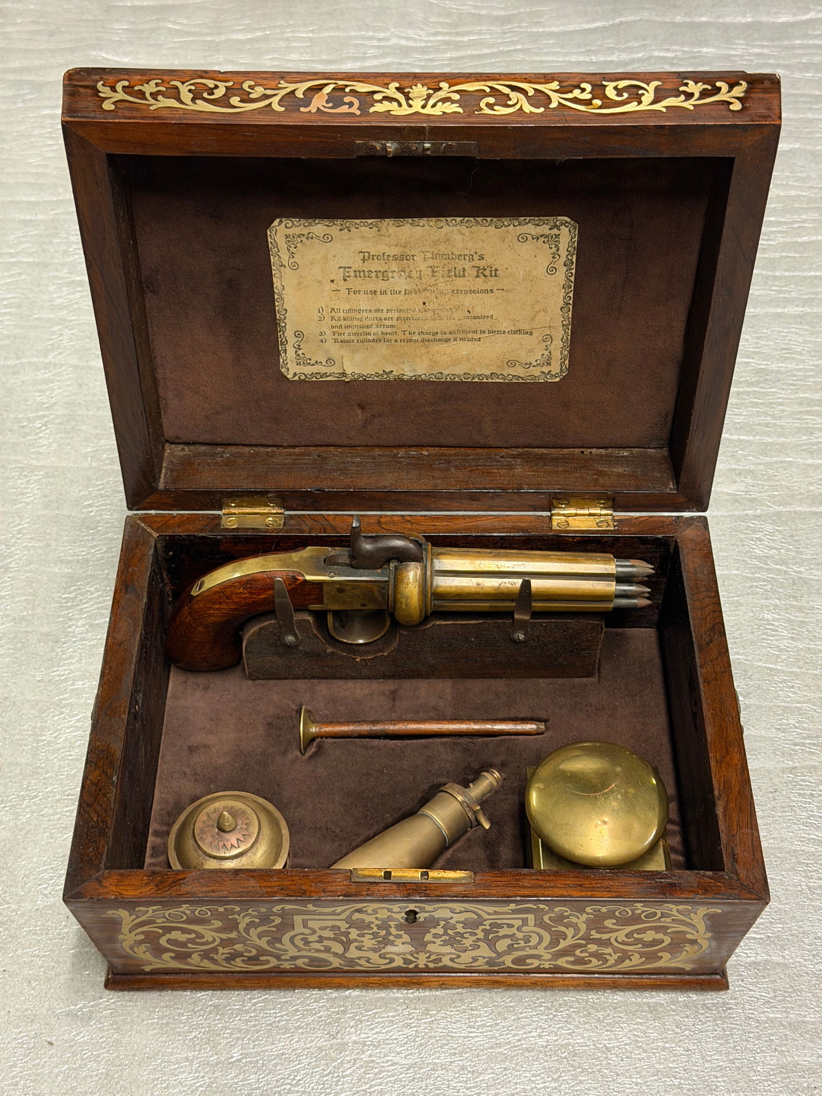 1800s Professor Lindberg’s Emergency Vampire Field Kit: Multi-Barrel Percussion Pistol & Case (1 of 13)