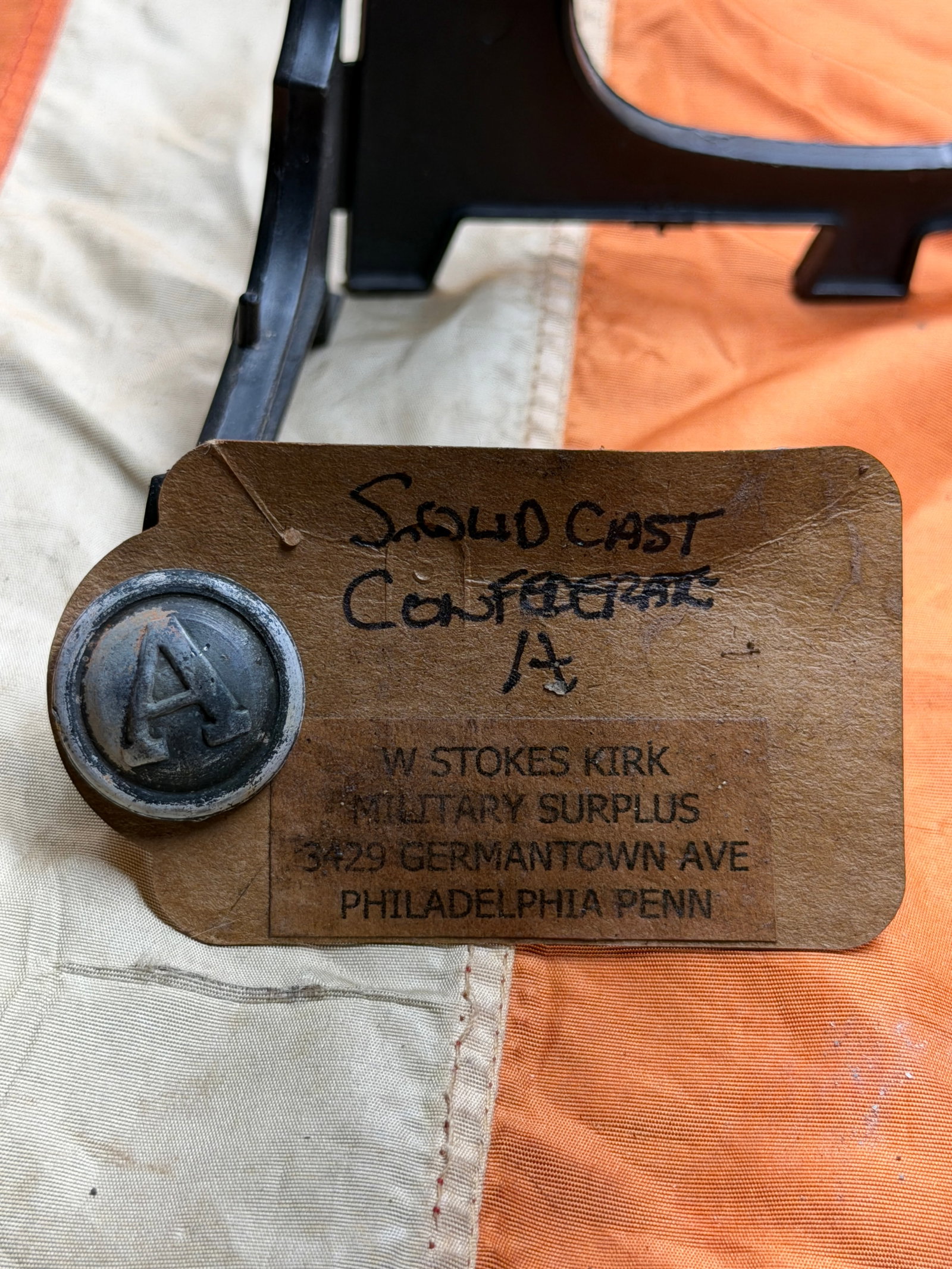 Civil War Confederate Infantry “A?? Button with Military Surplus Provenance Tag (1 of 4)