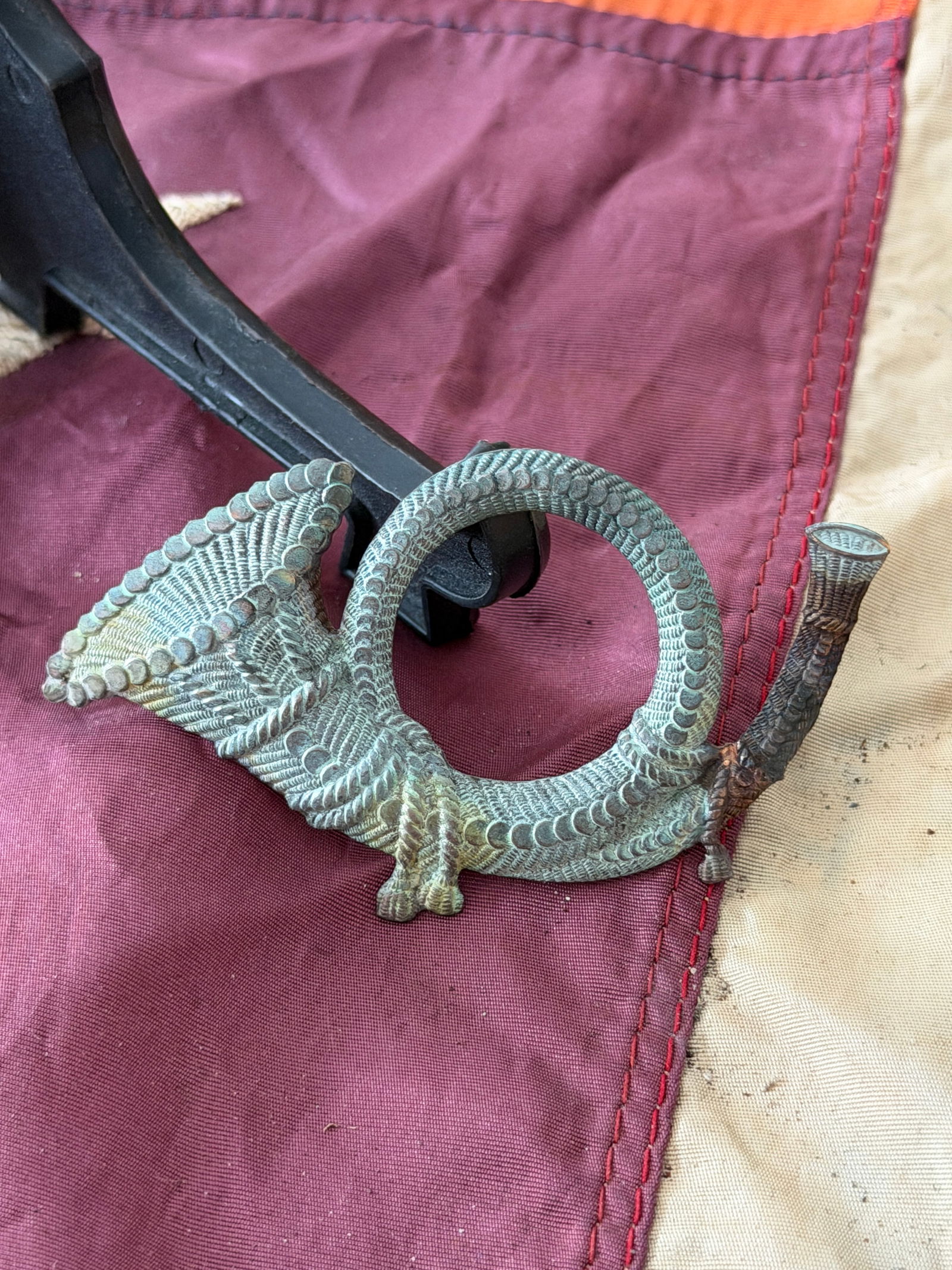 Civil War Union Infantry Bugle (Horn) Insignia – False Embroidered: Civil War–era Union Infantry insignia, featuring the classic infantry bugle (horn) motif produced in the desirable false embroidery construction used during the war years. This insignia was worn on