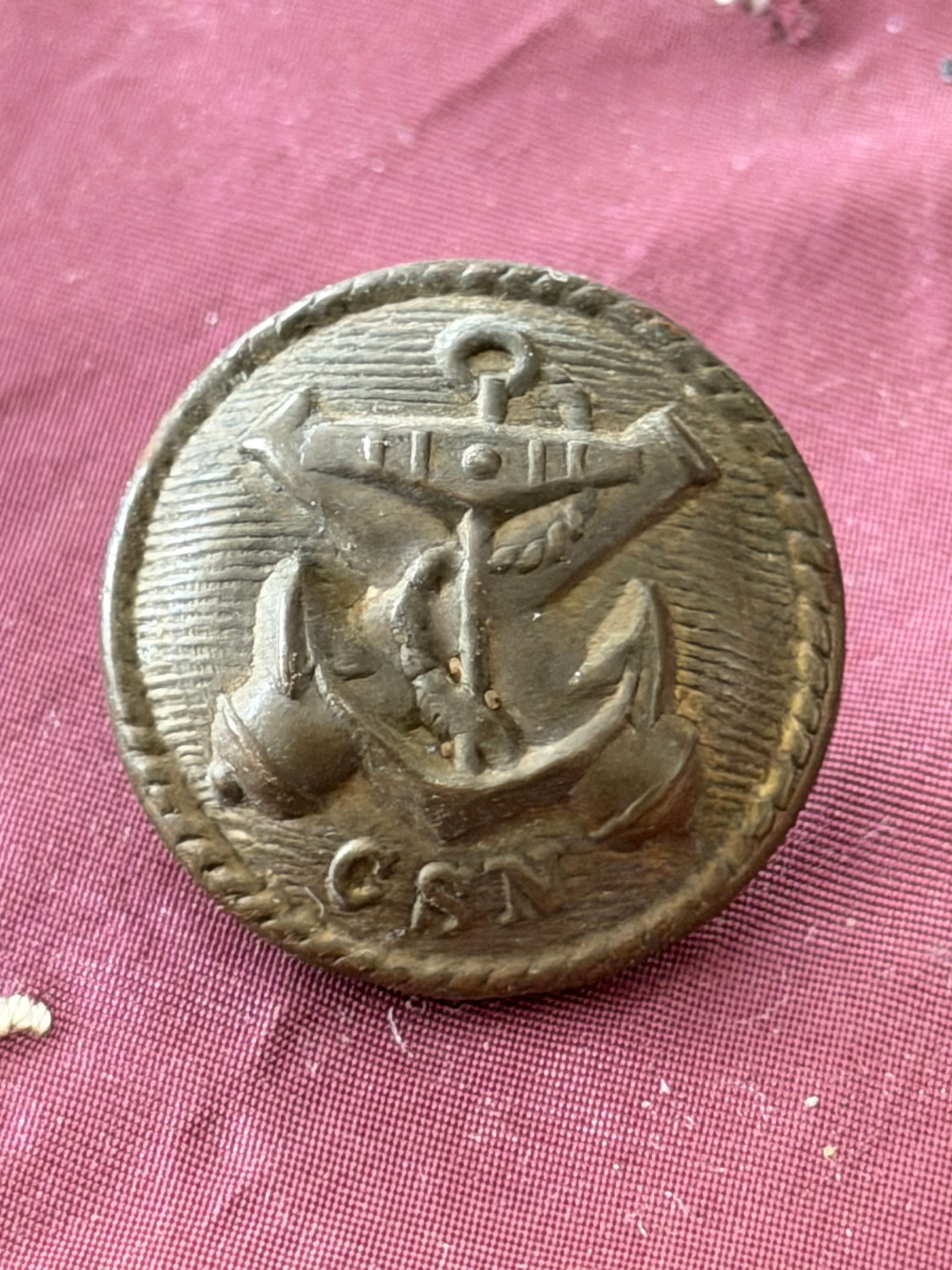 Civil War Confederate States Navy (CSN) Coat Button, Firmin & Sons, London: Confederate States Navy (CSN) coat button dates to the American Civil War and was manufactured by Firmin & Sons of London, one of Britain’s most respected military button makers. The button features