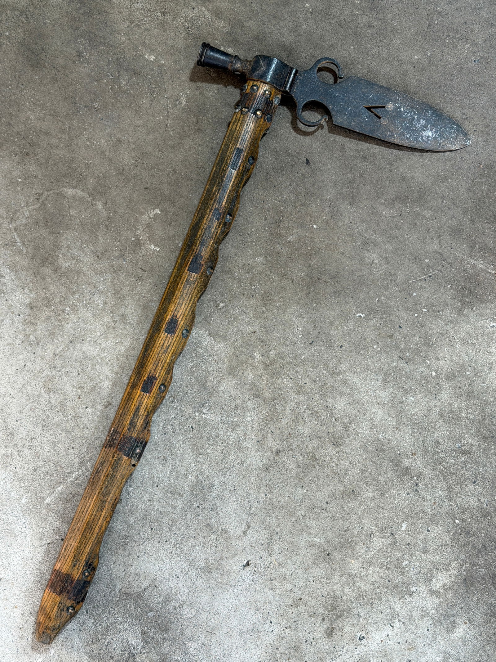 1800's Native American Pipe Tomahawk (Smoking Pipe Tomahawk), Plains/Great Lakes Region: This Native American pipe tomahawk represents a powerful fusion of utility, diplomacy, and cultural symbolism in the 19th century. Combining a forged iron tomahawk blade with an integrated smoking pip