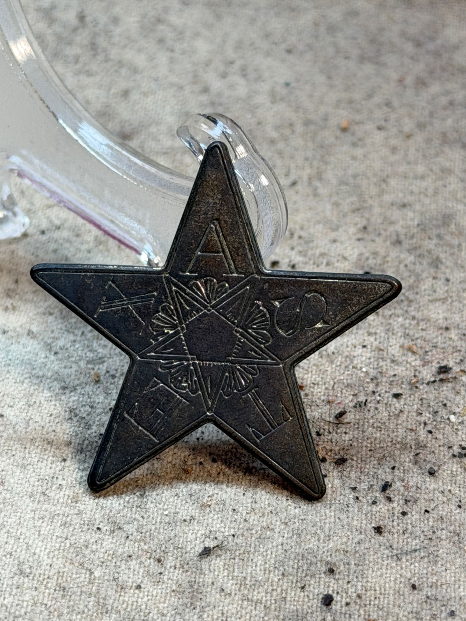 Civil War Confederate CSA Texas Star Headgear Badge: This Confederate Texas Star headgear badge is a rare piece of Civil War–era military insignia associated with Texas Confederate troops, worn affixed to the front of military headgear such as kepis,