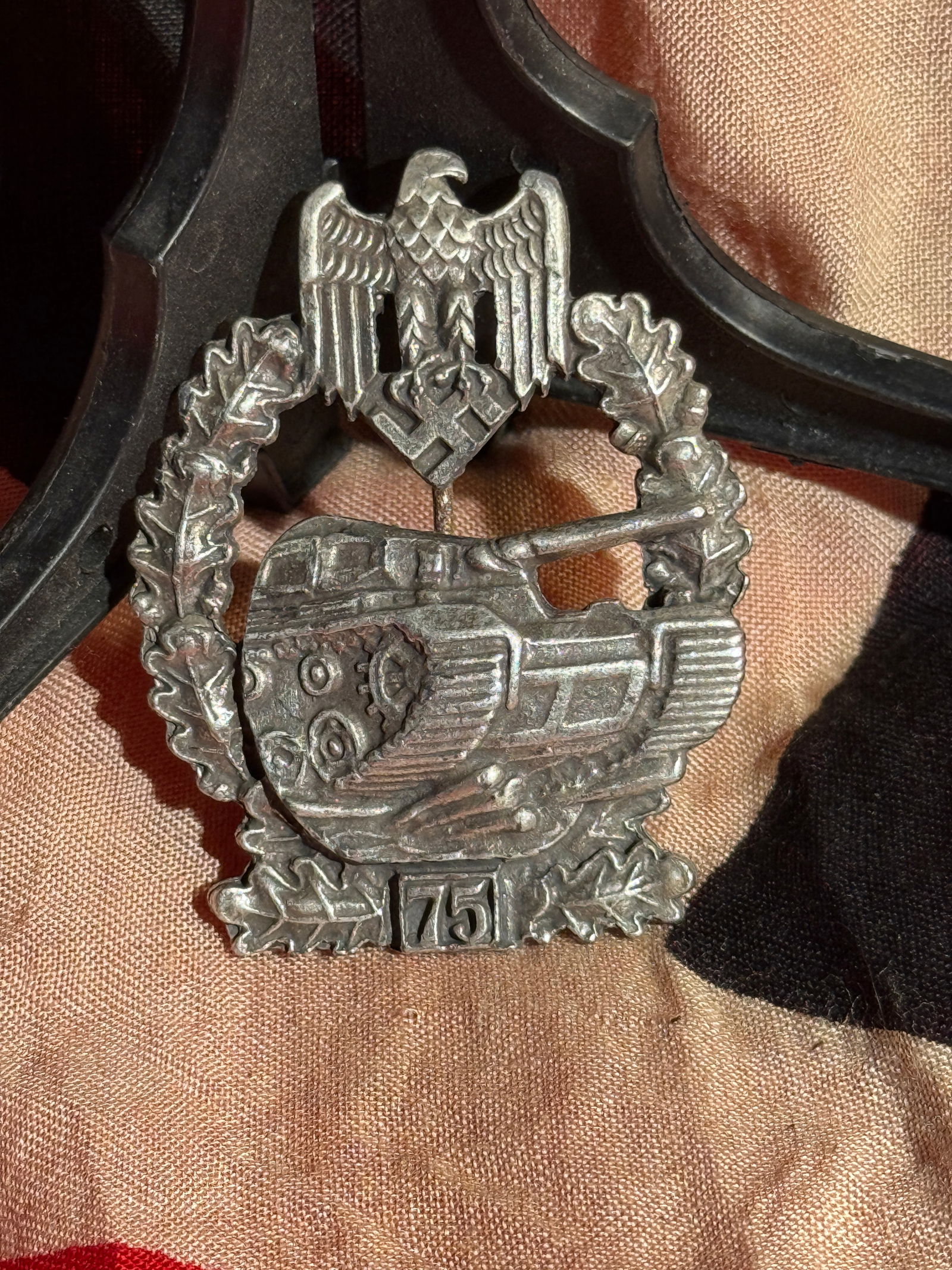 WW2 German Panzer Assault Badge in Silver, Nazi Germany, c. 1939–1945 - Maker Marked: German Panzer Assault Badge (Panzerkampfabzeichen) in Silver, introduced in 1939 and awarded to members of German armored units who participated in multiple armored combat engagements during the Secon