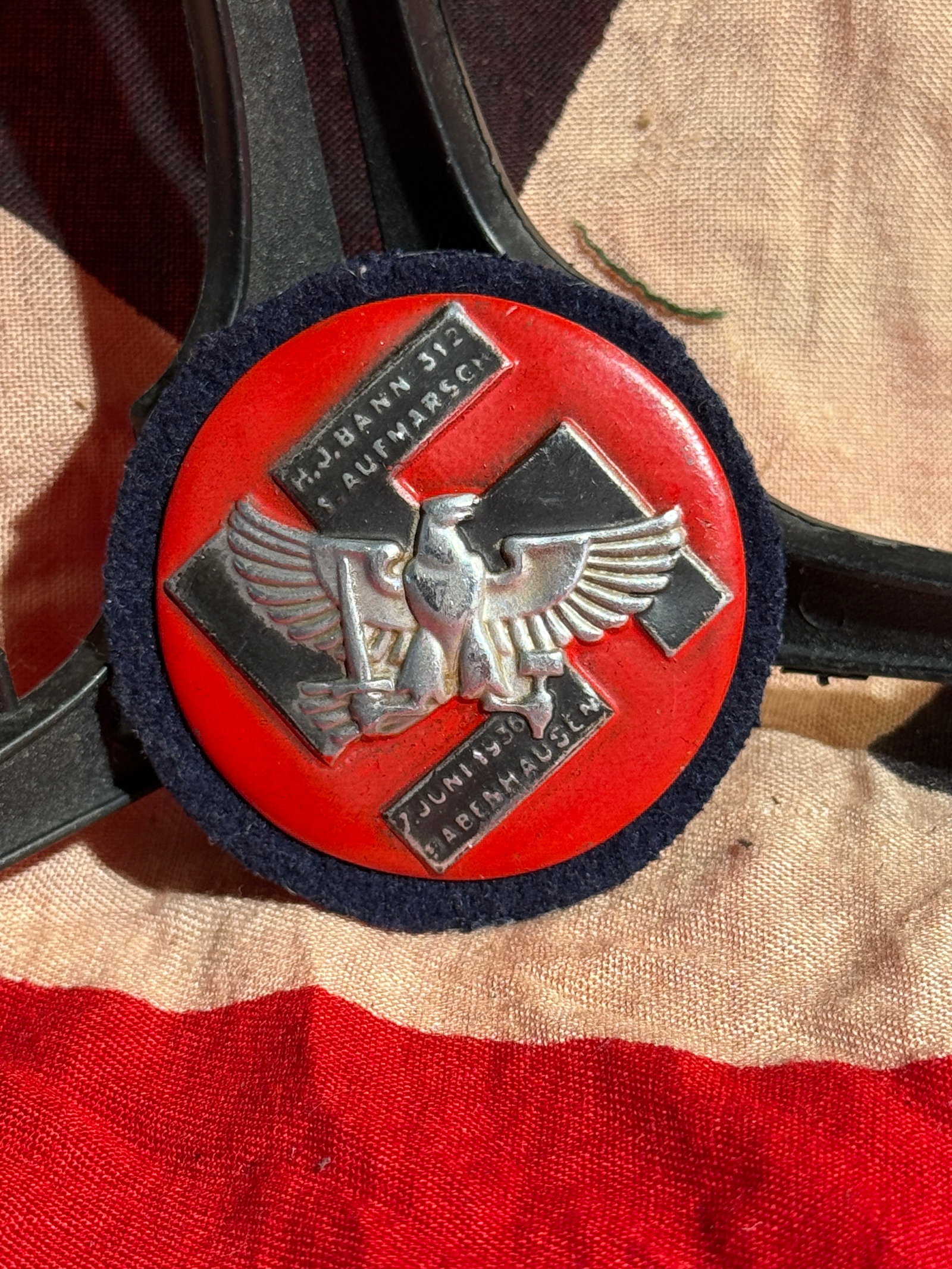 WW2 German Hitler Youth Bann 312 Rally Commemorative Badge, Babenhausen, 7 June 1936 By Wittmann: Small circular Hitlerjugend (Hitler Youth) rally badge, produced to commemorate a regional youth gathering held on 7 June 1936 in Babenhausen, Germany. The badge features a swastika and German nationa