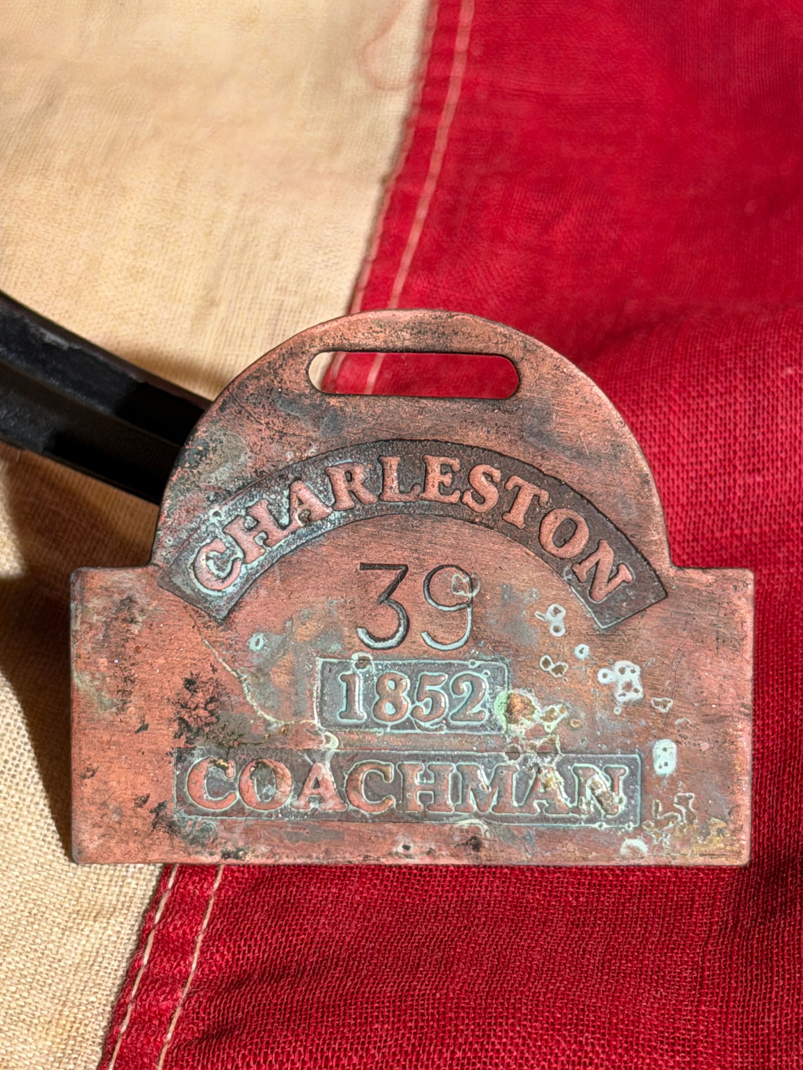 Charleston Slave Hire Badge for a Coachman, No. 39 (1852) (1 of 3)