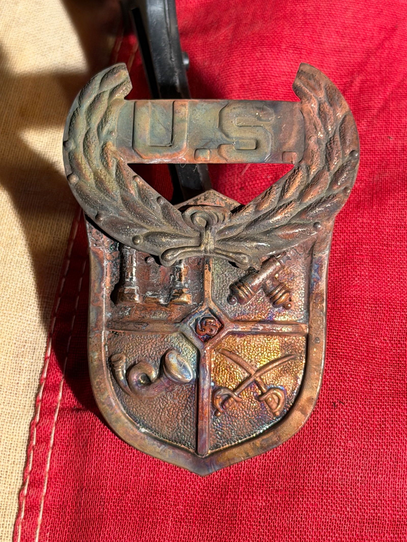 Civil War United States Military Branch Insignia Badge with “U.S.?? and Quartered Arms (1 of 3)