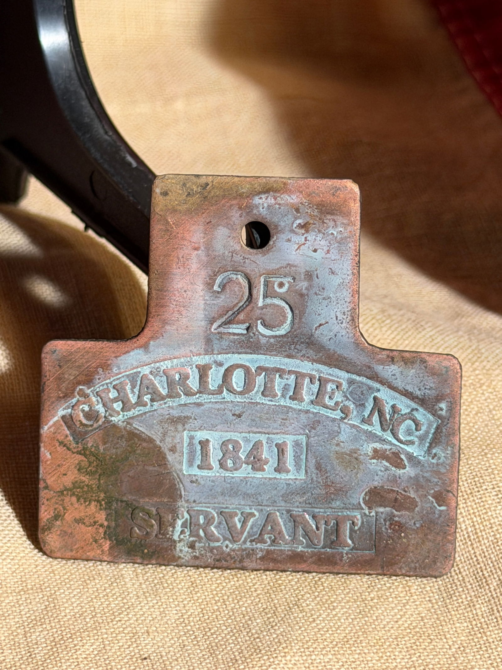 Servant Identification Badge, Charlotte, North Carolina, 1841 Slave Tag (1 of 3)