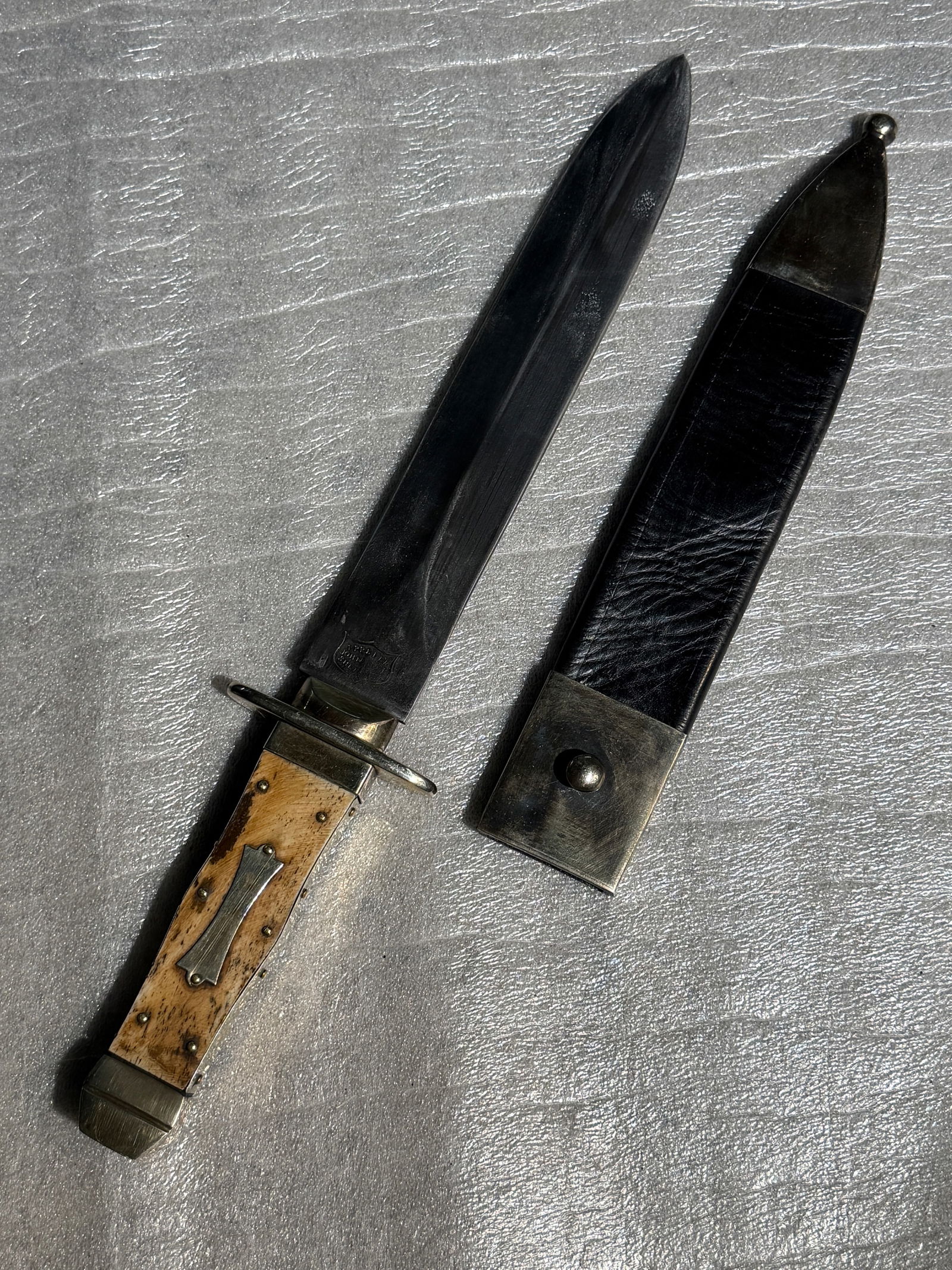 19th Century I. Prefer Sheffield Coffin Handle Bowie Knife w/ Original Sheath (1 of 10)