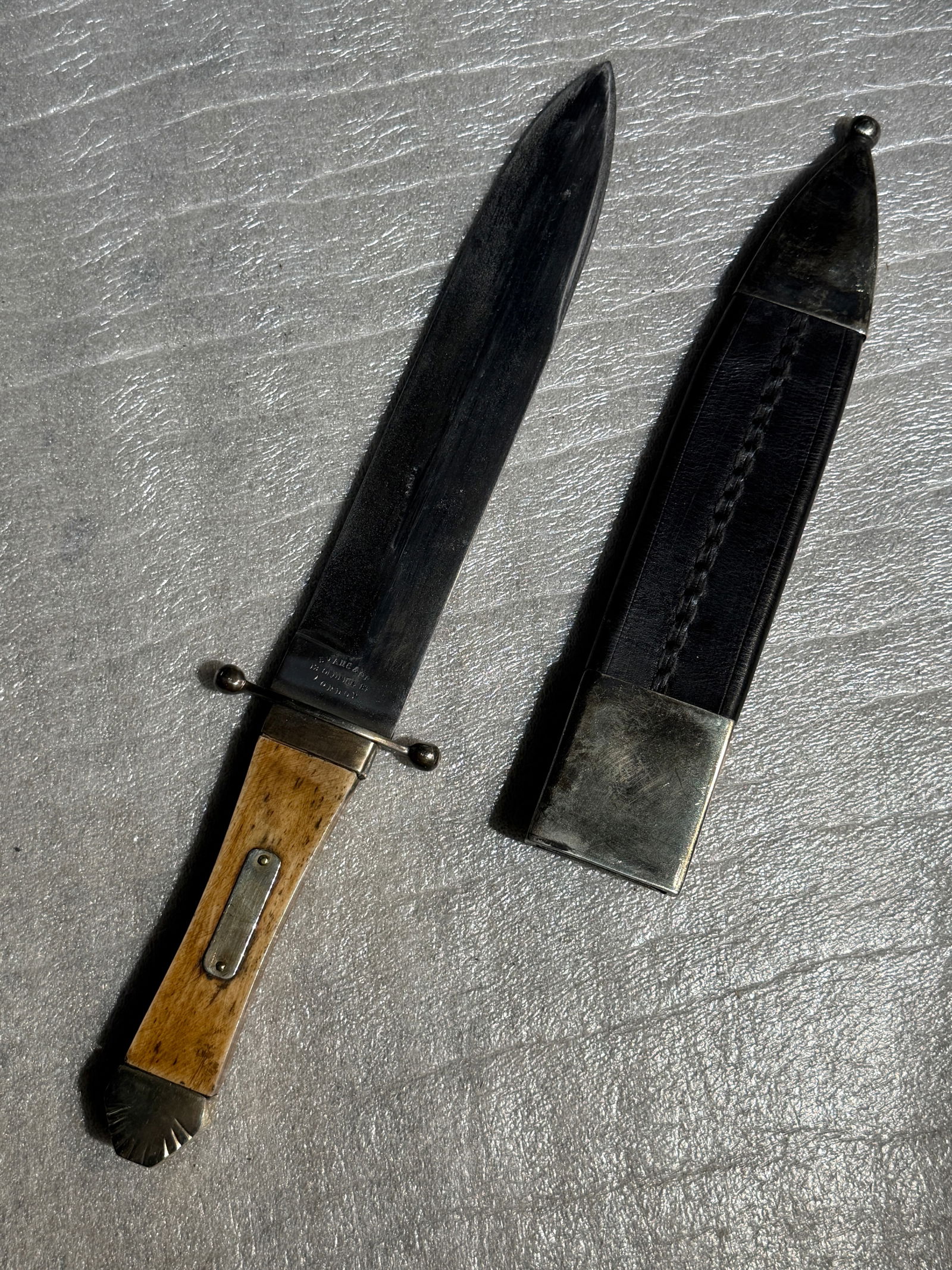 1800's Civil War Era Evans & Co. Bowie Knife with Leather Sheath (1 of 7)