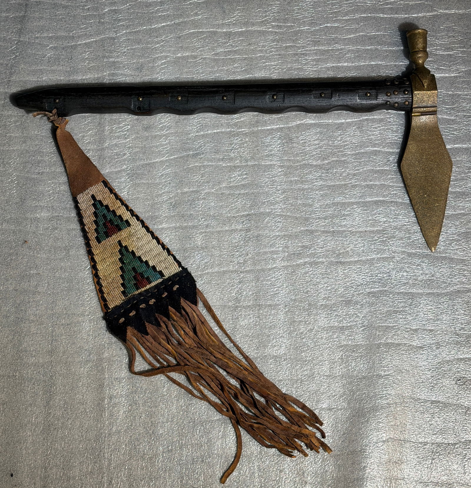 1800's Native American Ceremonial Pipe Tomahawk with Beaded Leather Drop (1 of 10)
