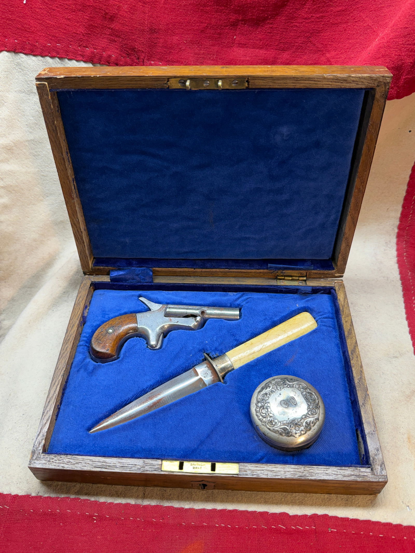 Rare 1876 Id'd J.E. Manderson Cased Gentleman’s Derringer and Bowie Knife Traveling Set (1 of 12)