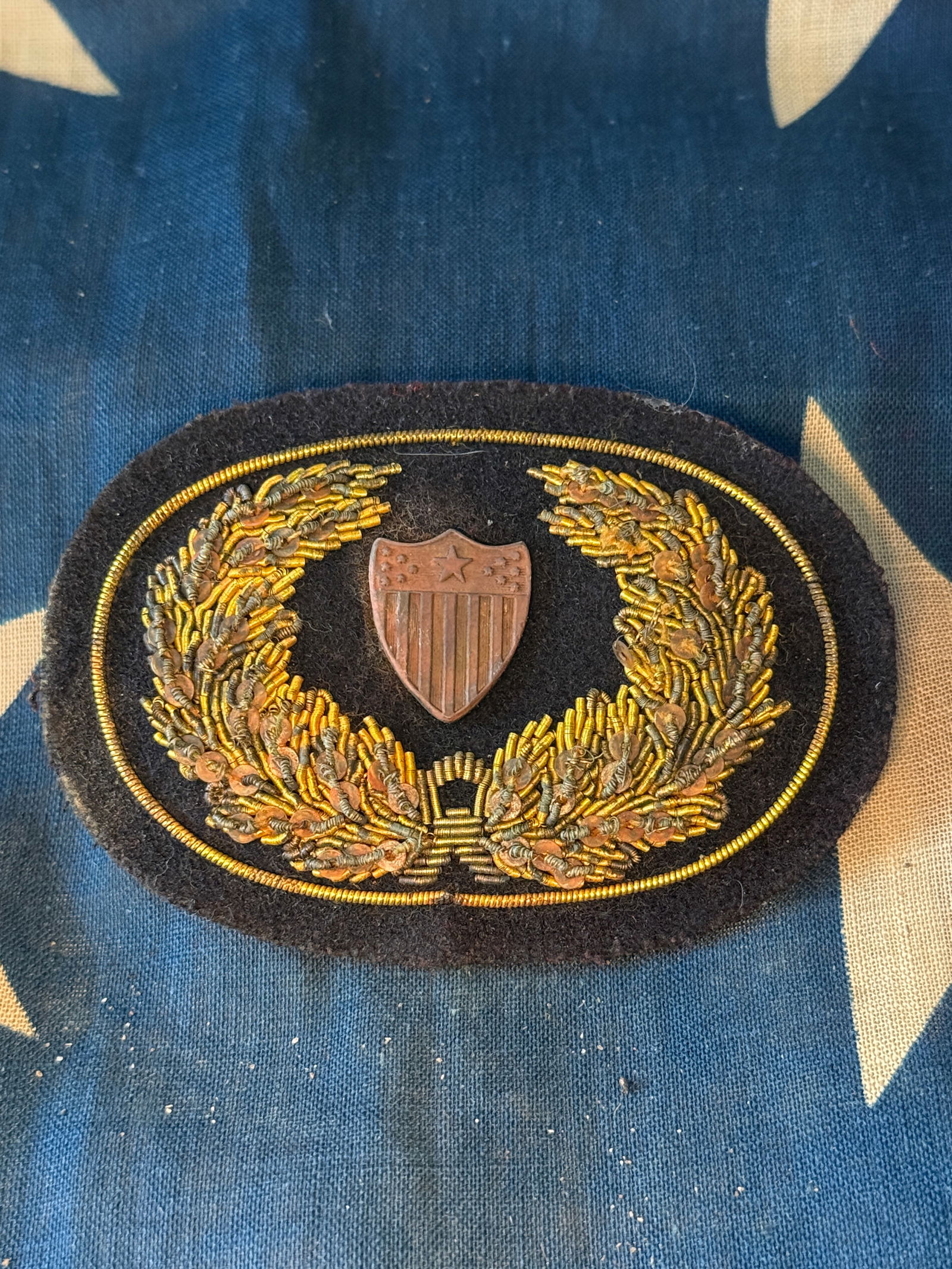 Civil War Bullion-Embroidered Uniform Wreath Insignia with U.S. Shield manufactured by Schuyler, (1 of 3)