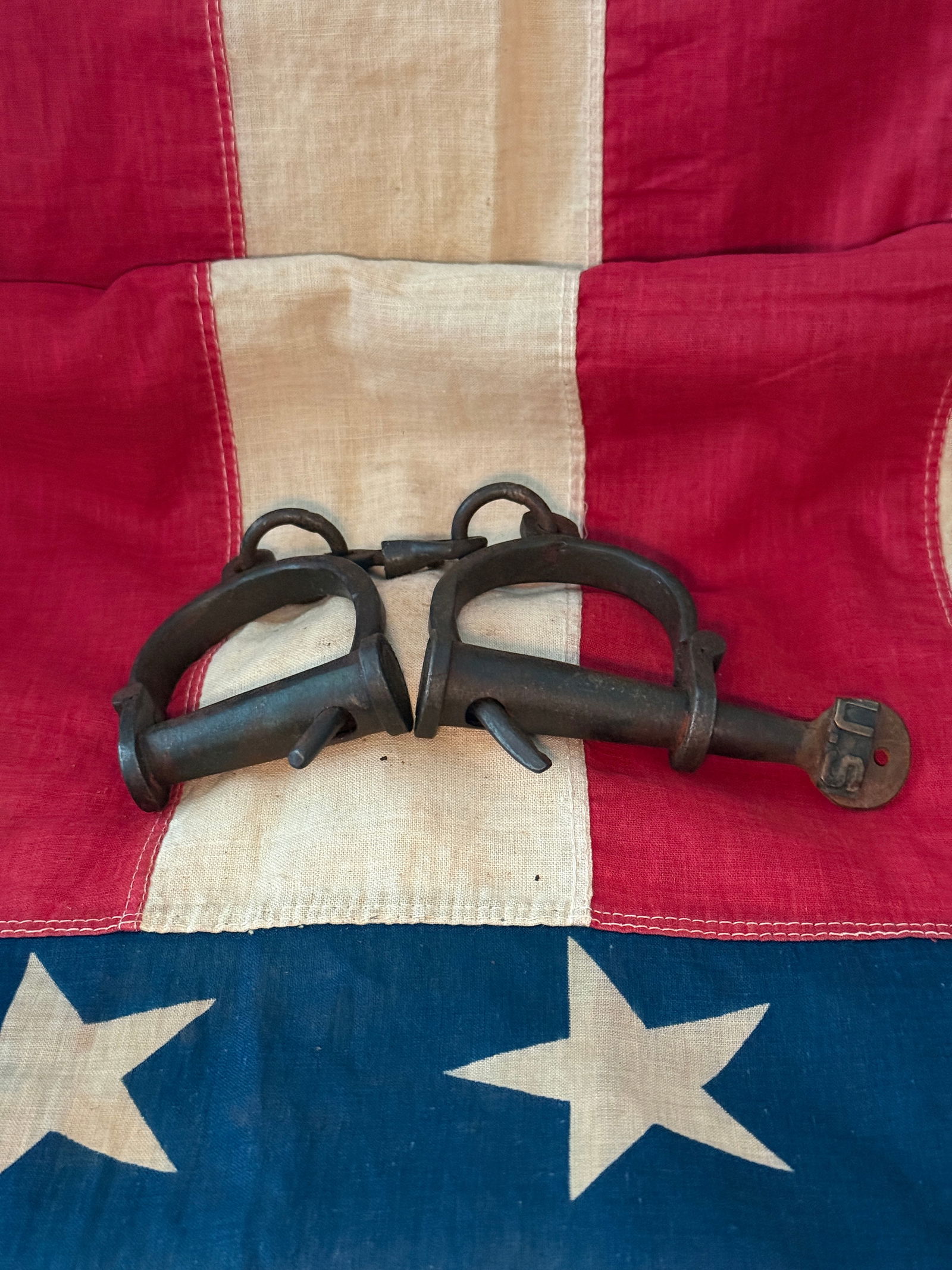 Civil War Iron Restraint Shackles with Locking Bar and Identification Number (19th Century) (1 of 7)