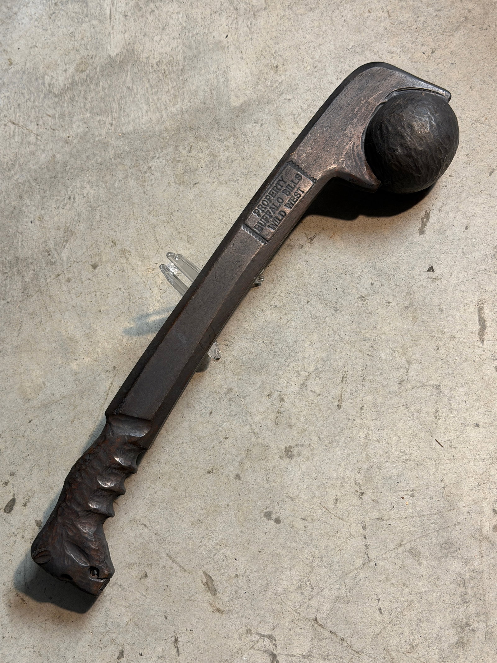 1800's Native American Plains-Style Ball Head War Club with Carved Effigy Grip, Buffalo Bill Wild (1 of 8)