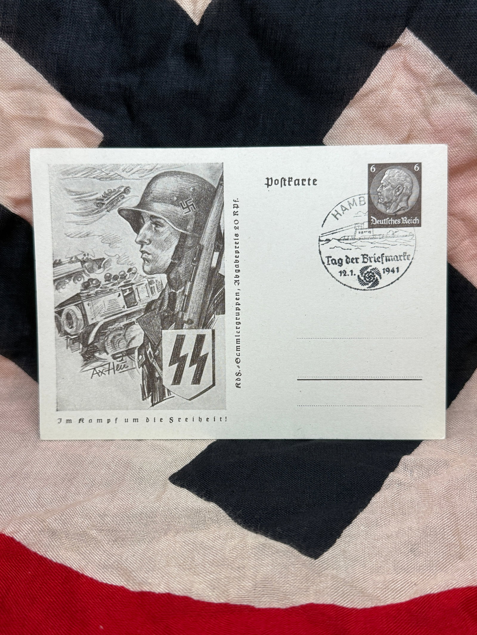 WWII German Propaganda Postcard Featuring Waffen-SS Imagery (c. 1941) (1 of 2)