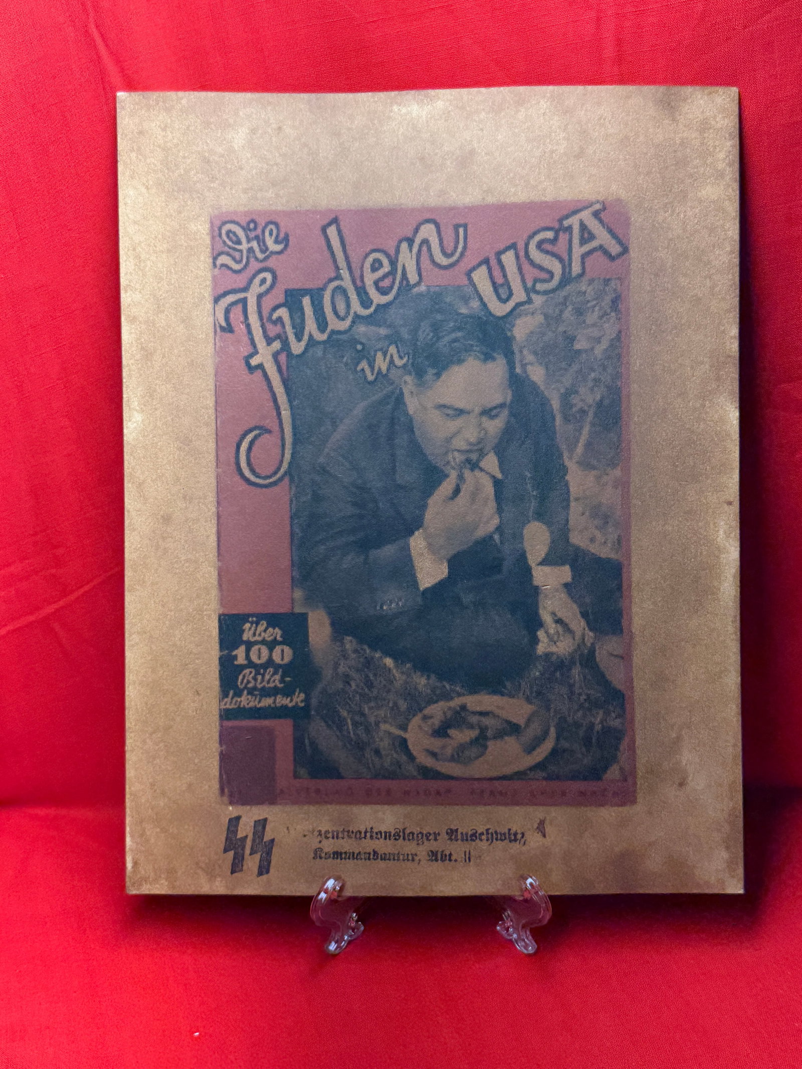 WW2 German "Die Juden in USA" Propaganda Booklet, Nazi Germany, c. 1940s: This printed booklet, titled “Die Juden in USA” (“The Jews in the USA”), is an example of antisemitic propaganda produced in Nazi Germany during the Second World War. The cover feature