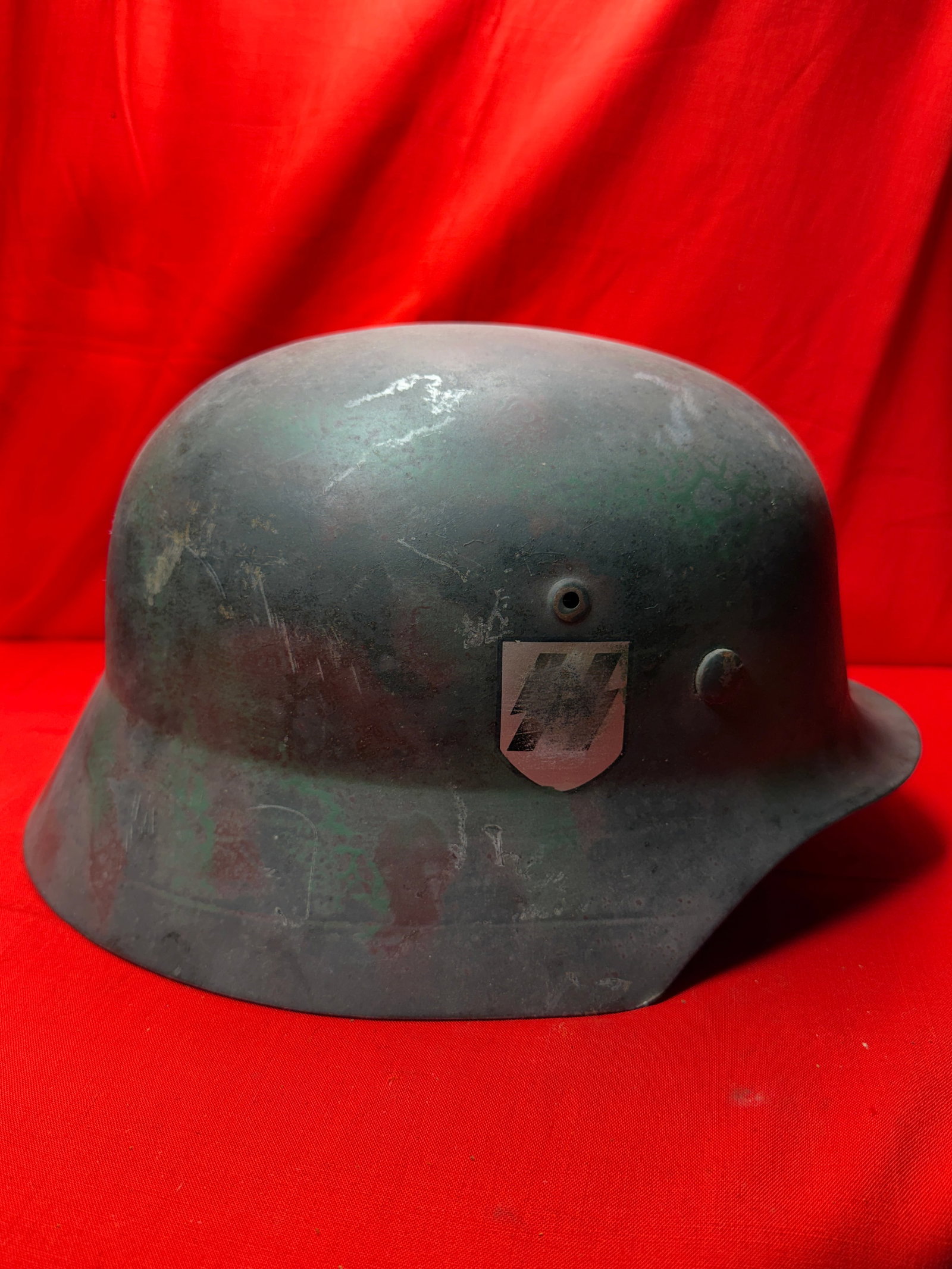 WWII German M40 Steel Helmet w/ SS & Heer Decals – Complete w/ Liner & Chinstrap – Named (1 of 11)