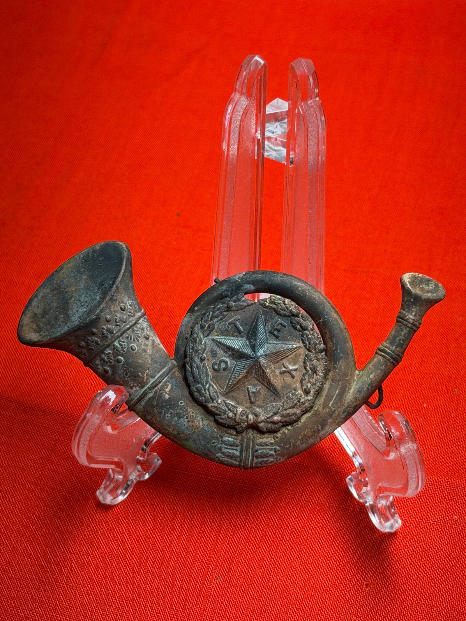 Civil War Attributed Texas Star Bugle Insignia Military Hat Badge Horn Device (1 of 4)