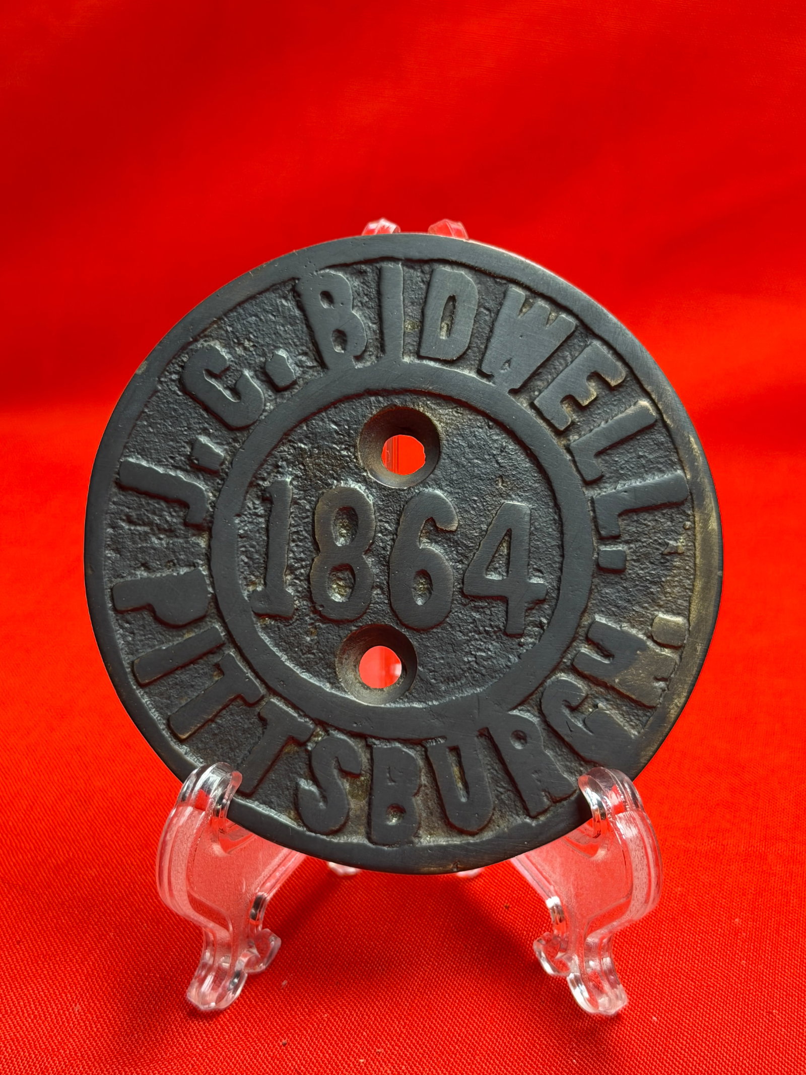 Civil War 1864 J.M.G. Bidwell Pittsburg Cast Iron Trade Token / Tag (1 of 4)