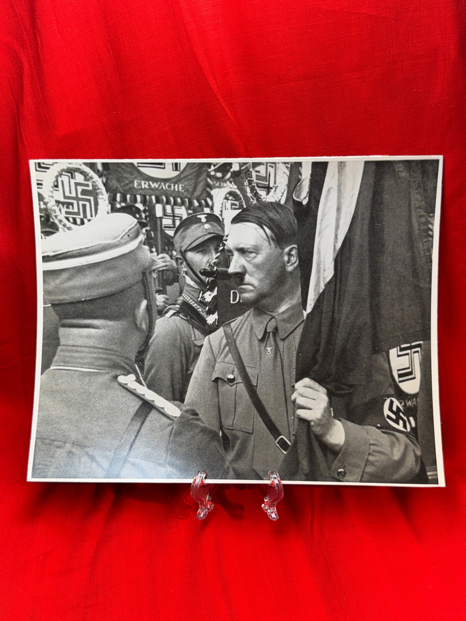 WWII German Rally Scene Photograph Featuring Flag Bearer and Crowd (1 of 5)