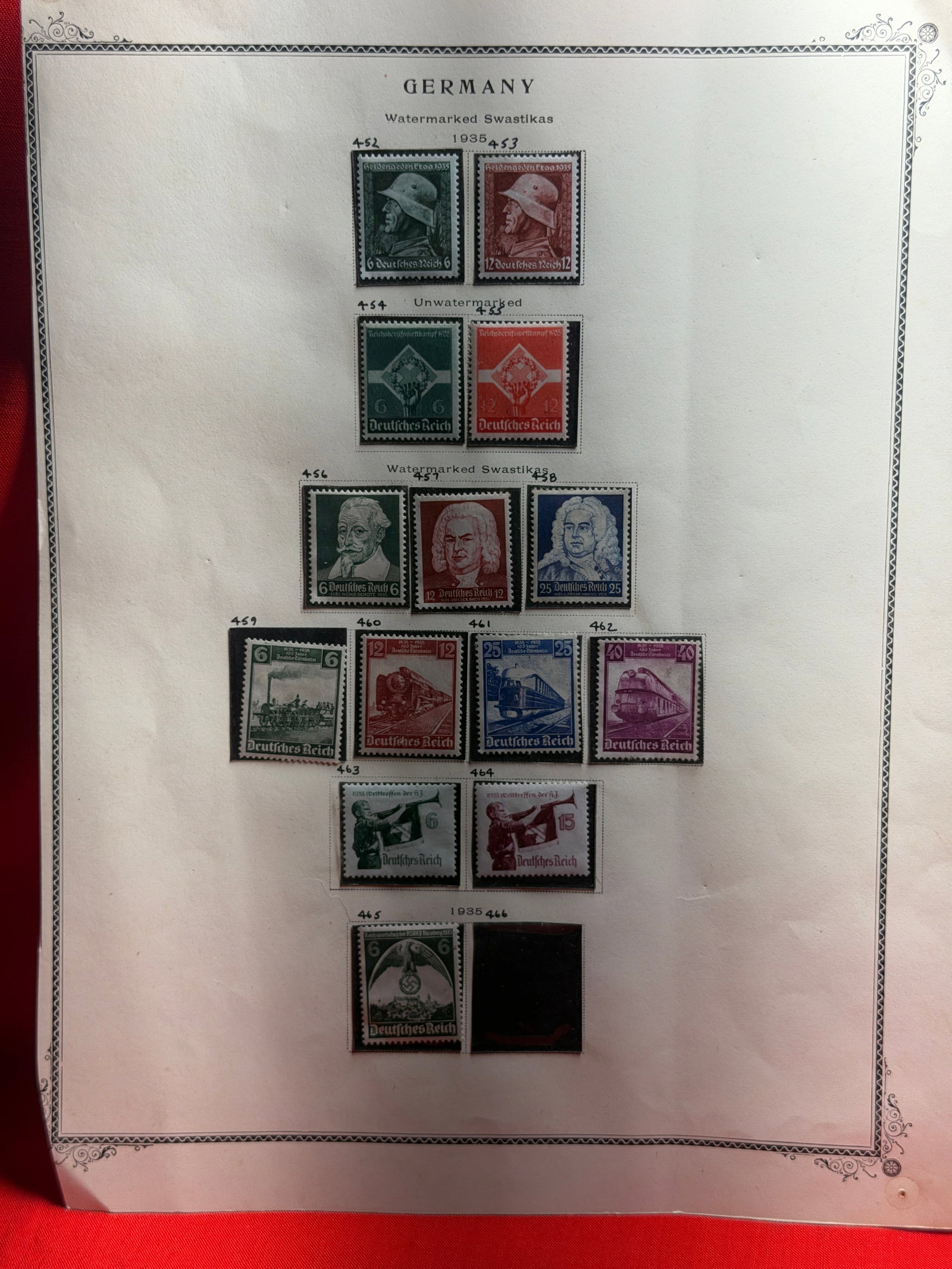 Germany 1935 Stamp Collection Page Featuring Multiple Deutsches Reich Issues (1 of 4)
