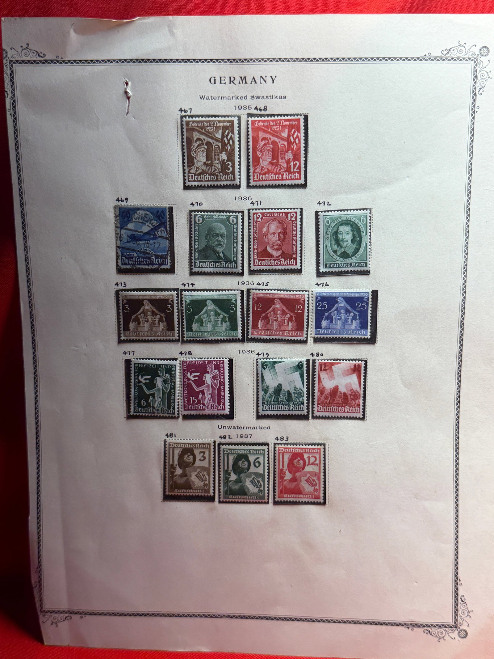 Germany 1935–1937 Stamp Album Page with Mixed Deutsches Reich Issues (1 of 6)