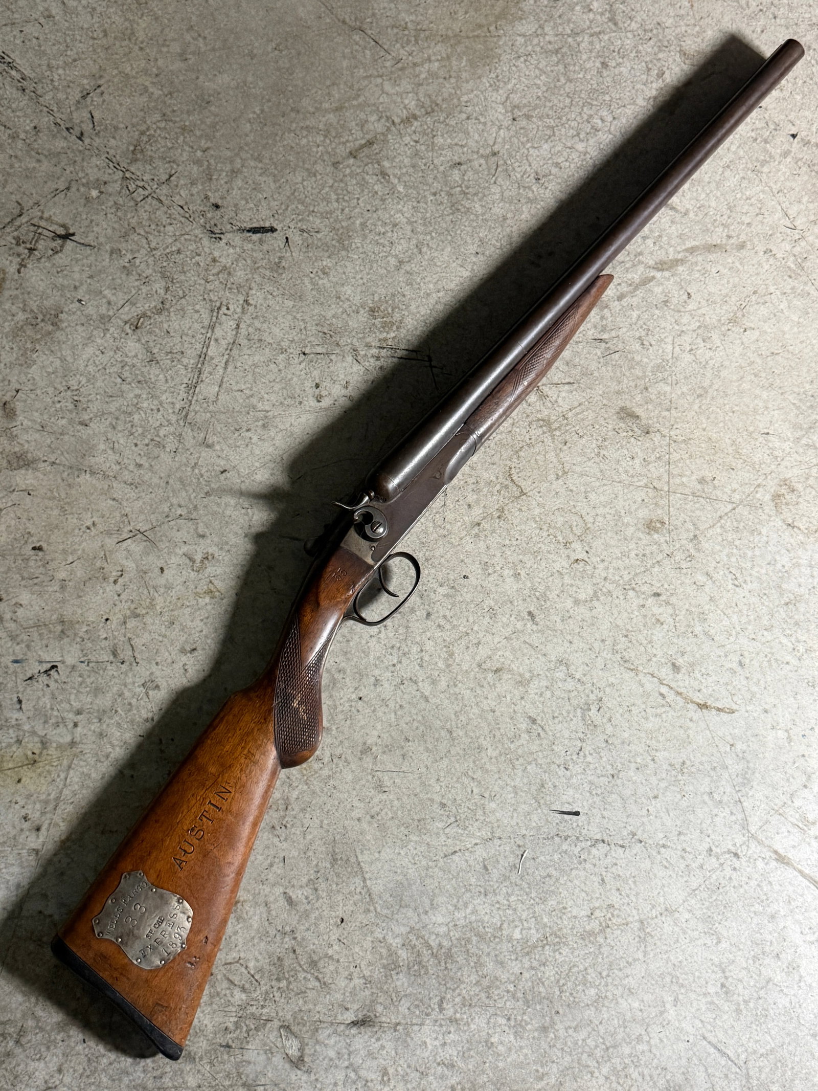 1893 Engraved Double-Barrel Shotgun with Wells Fargo Express Badge and Marked Stock (1 of 13)