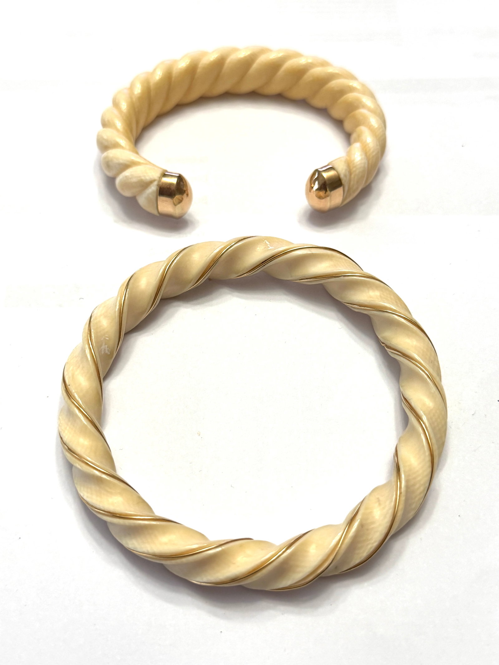 Pair Of (2) 14K Gold & Bone Made Bangle Bracelets (1 of 5)