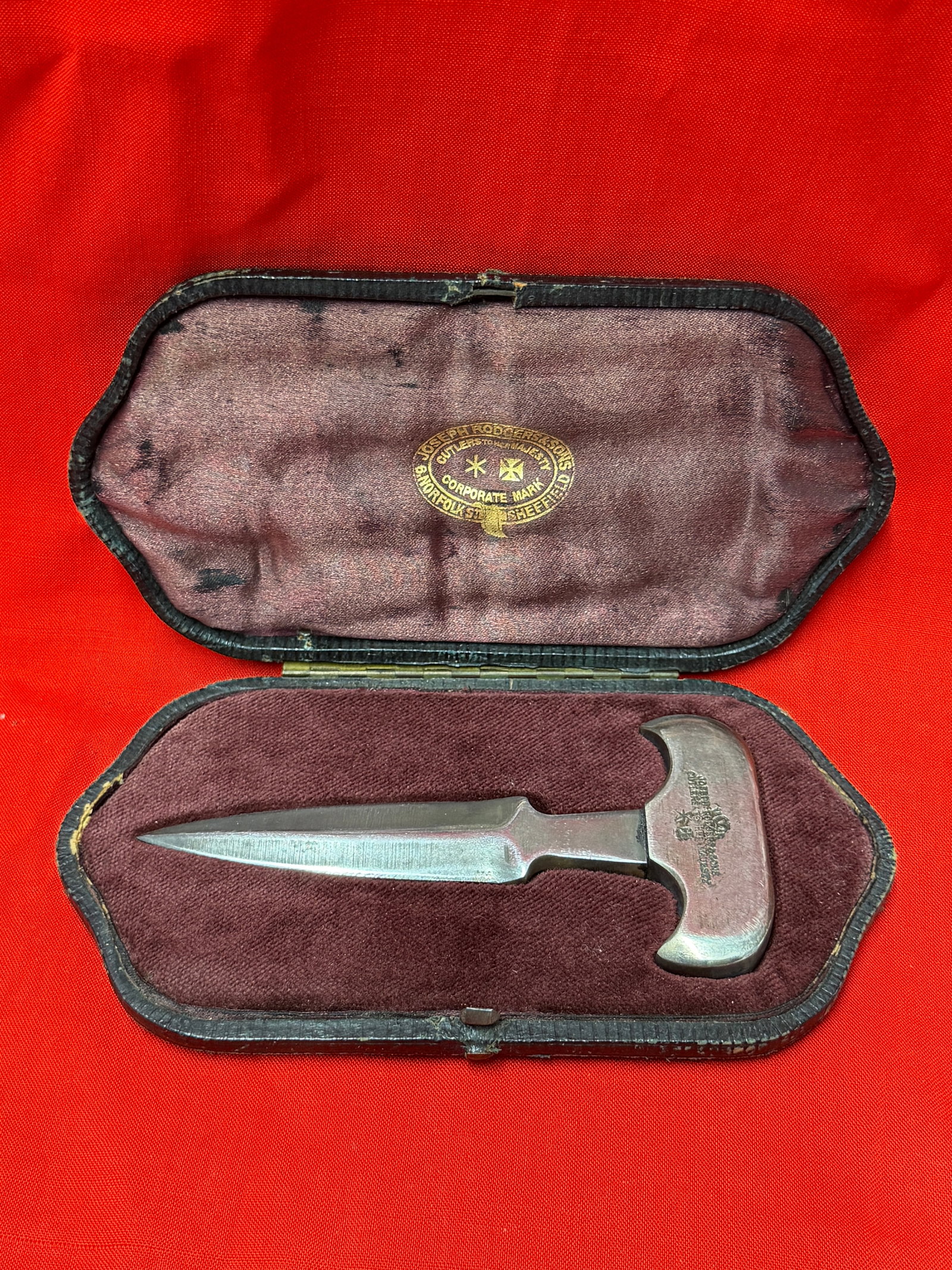 Rare 1800s Joseph Rodgers & Sons Sheffield Double Edge Push Dagger in Fitted Case (1 of 7)