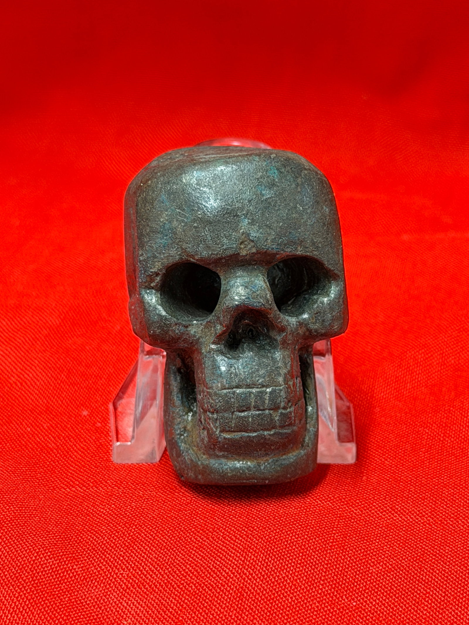 WWII German SS Totenkopf Cane Handle / Cane Top Skull – Officer Style: WWII-era German SS-style Totenkopf skull cane top or cane handle featuring a detailed death’s head design with hollow eye sockets, defined teeth, and sculpted cranial contours. The hollow opening at