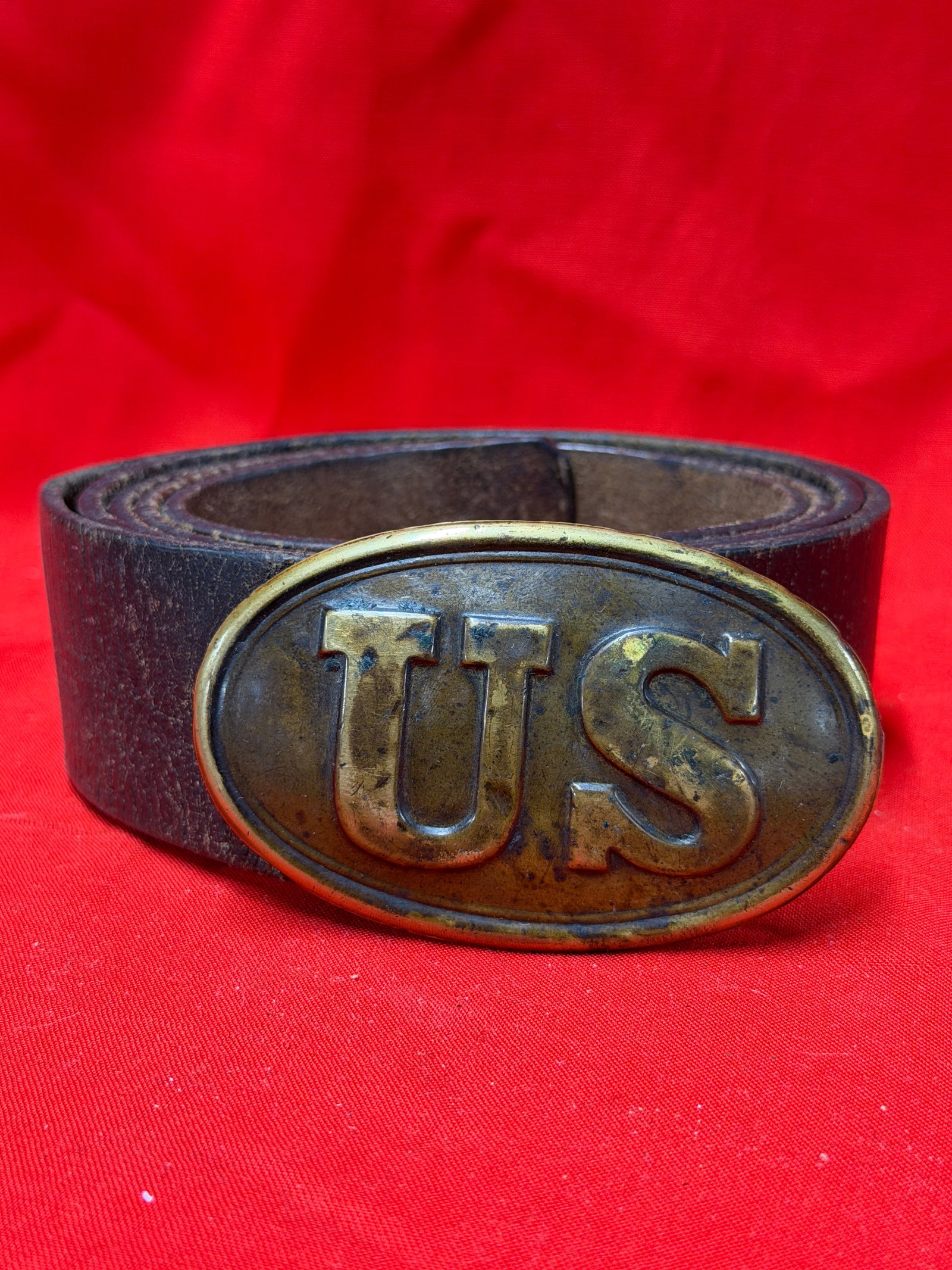 Civil War Era US Brass Belt Buckle with Leather Belt Union Army Style (1 of 5)