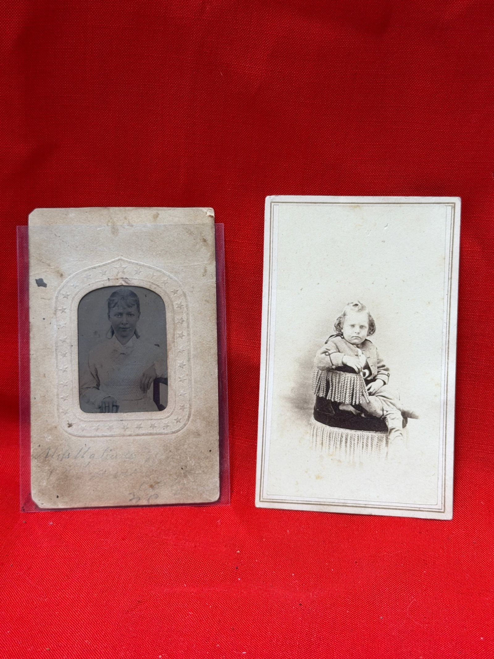 Antique Tintype & Carte de Visite Photograph Collection – Victorian Era Child Portraits –: Charming collection of two original 19th century antique photographs consisting of one tintype portrait and one carte de visite (CDV) child portrait photograph. These Victorian-era images capture peri