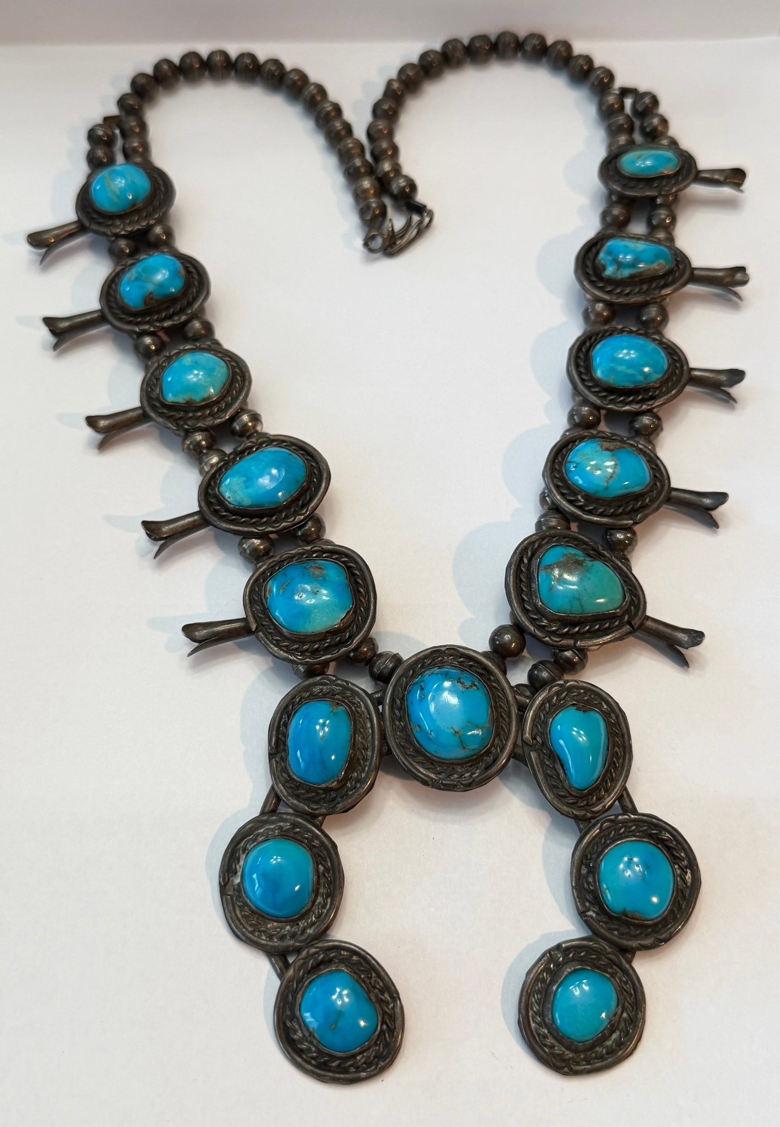 Vintage Navajo Turquoise & Sterling Silver Squash Blossom Necklace ? Handcrafted Native American (1 of 7)