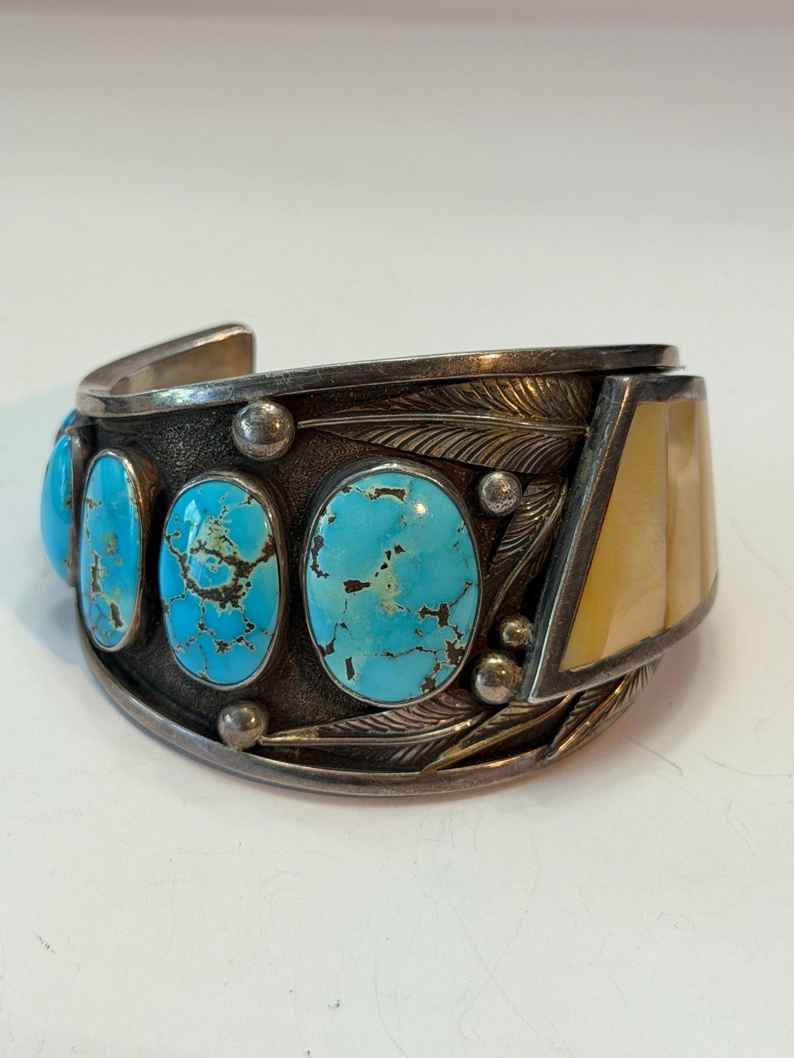 Native American Sterling Silver Turquoise & Inlay Cuff Bracelet ? Southwestern Jewelry (1 of 7)