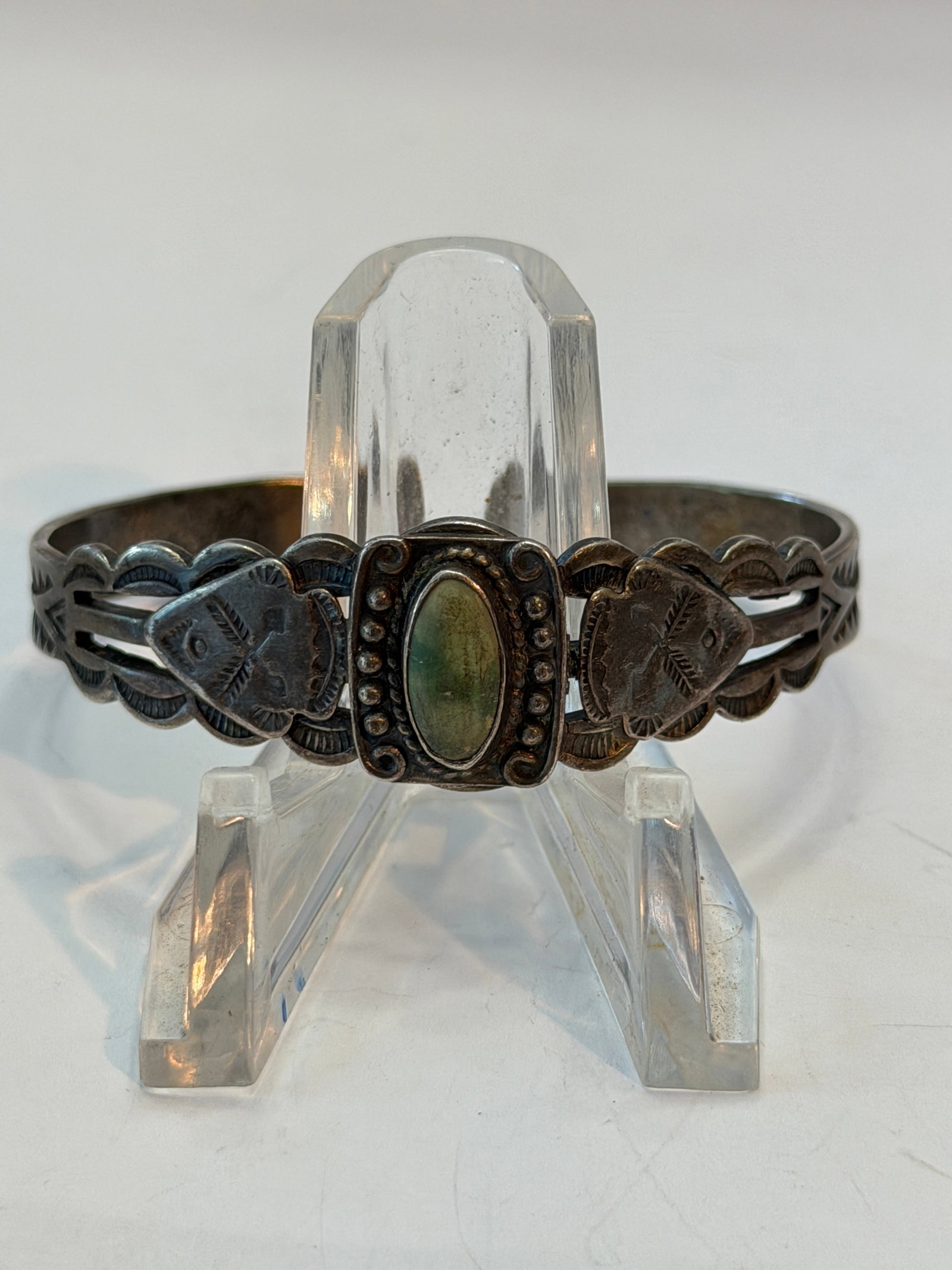 Vintage Maisel?s Sterling Silver Green Stone Cuff Bracelet ? Native American Navajo Style (1 of 7)