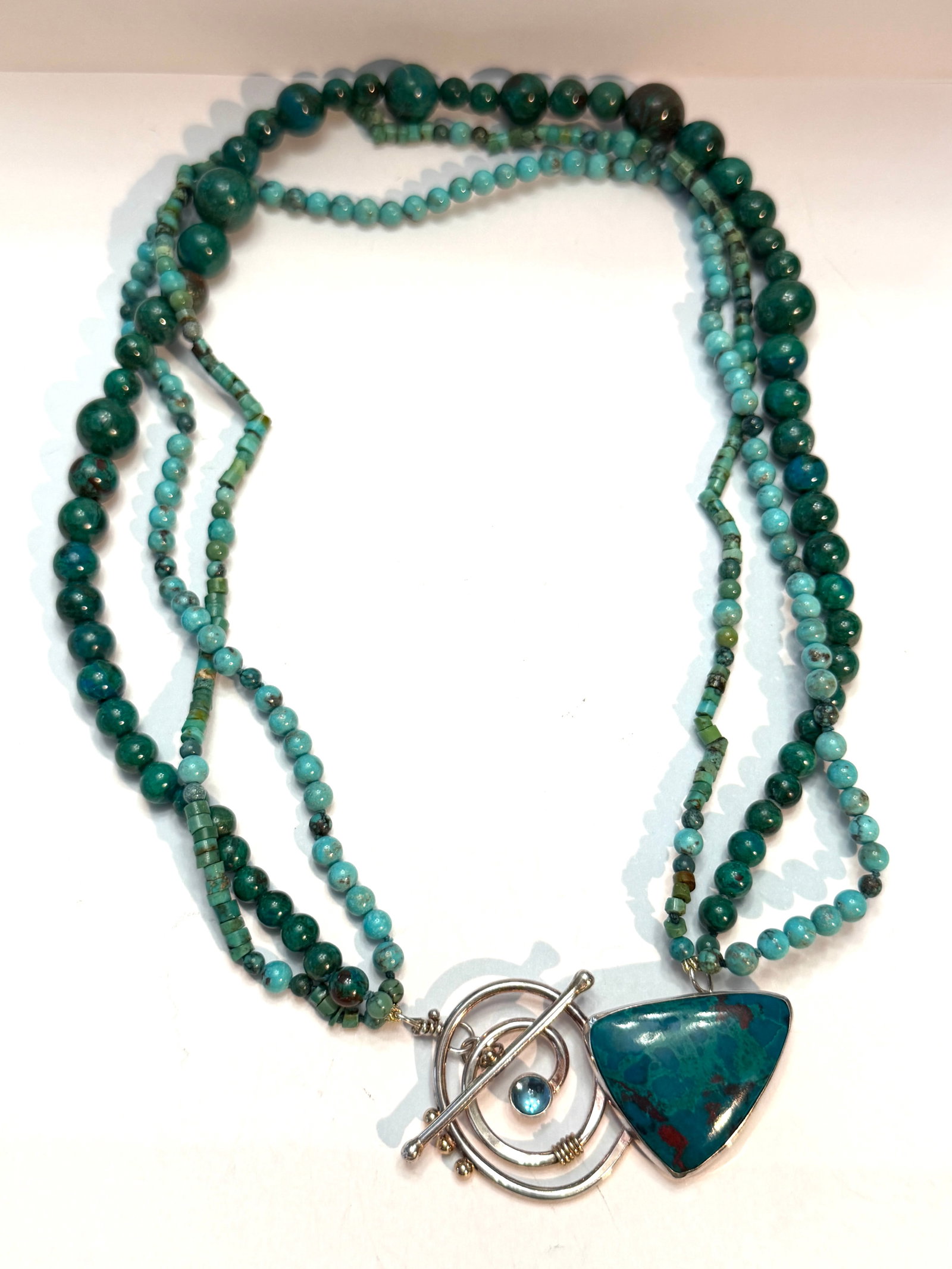 Kalliwa Sterling Silver 14K Gold Turquoise Chrysocolla Multi Strand Necklace Signed (1 of 5)