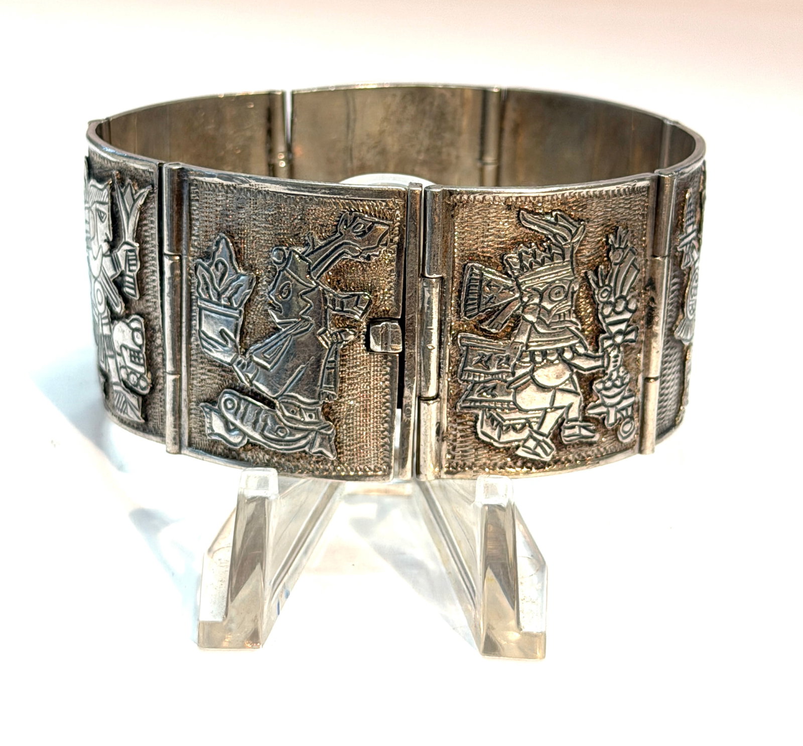 Sterling Silver Mexico Aztec Mayan Panel Bracelet Eagle Mark 2.645 ozt (1 of 5)