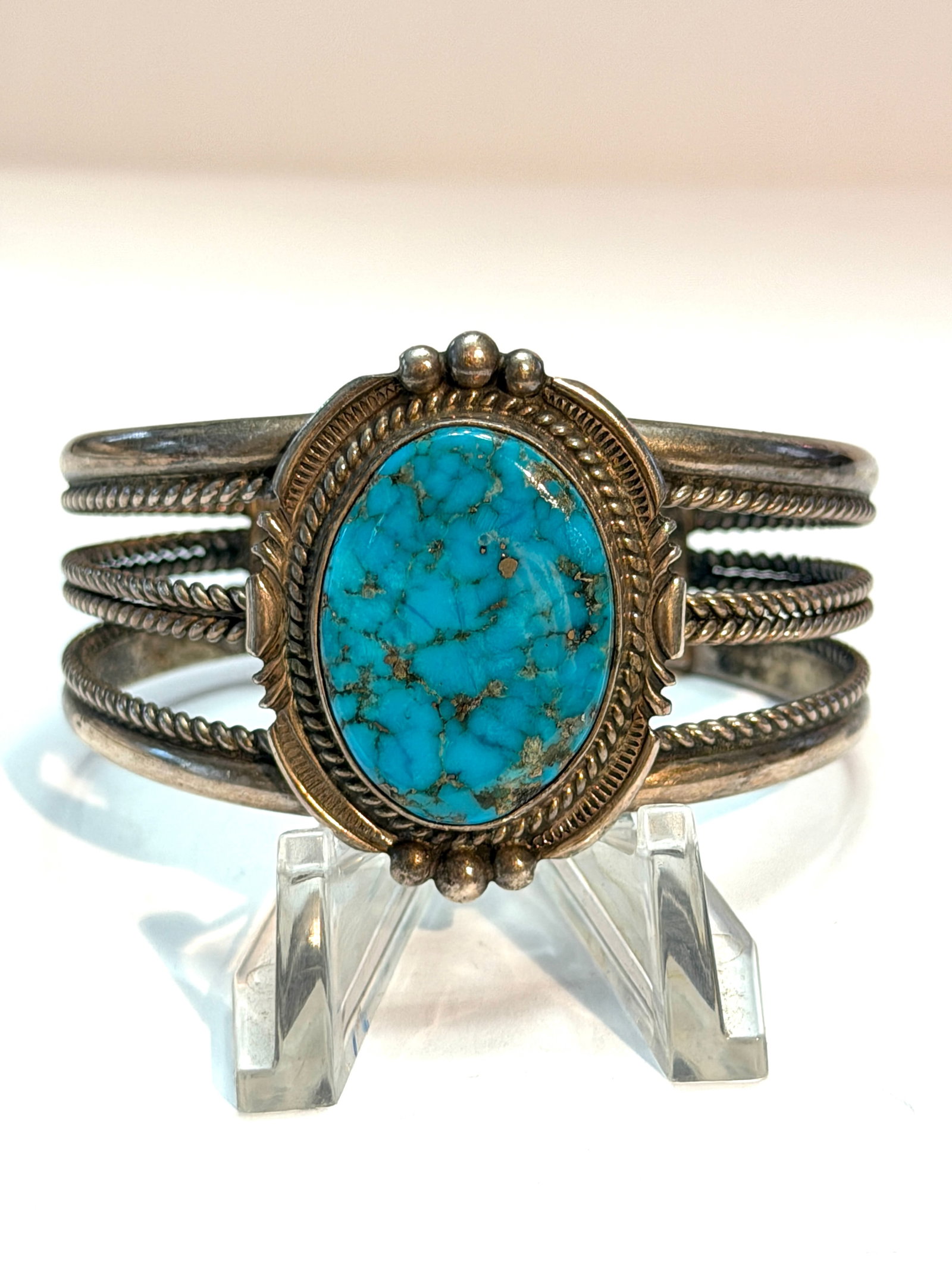 Vintage Sterling Silver Turquoise Cuff Bracelet LTB Navajo Southwest 1.550 ozt (1 of 7)