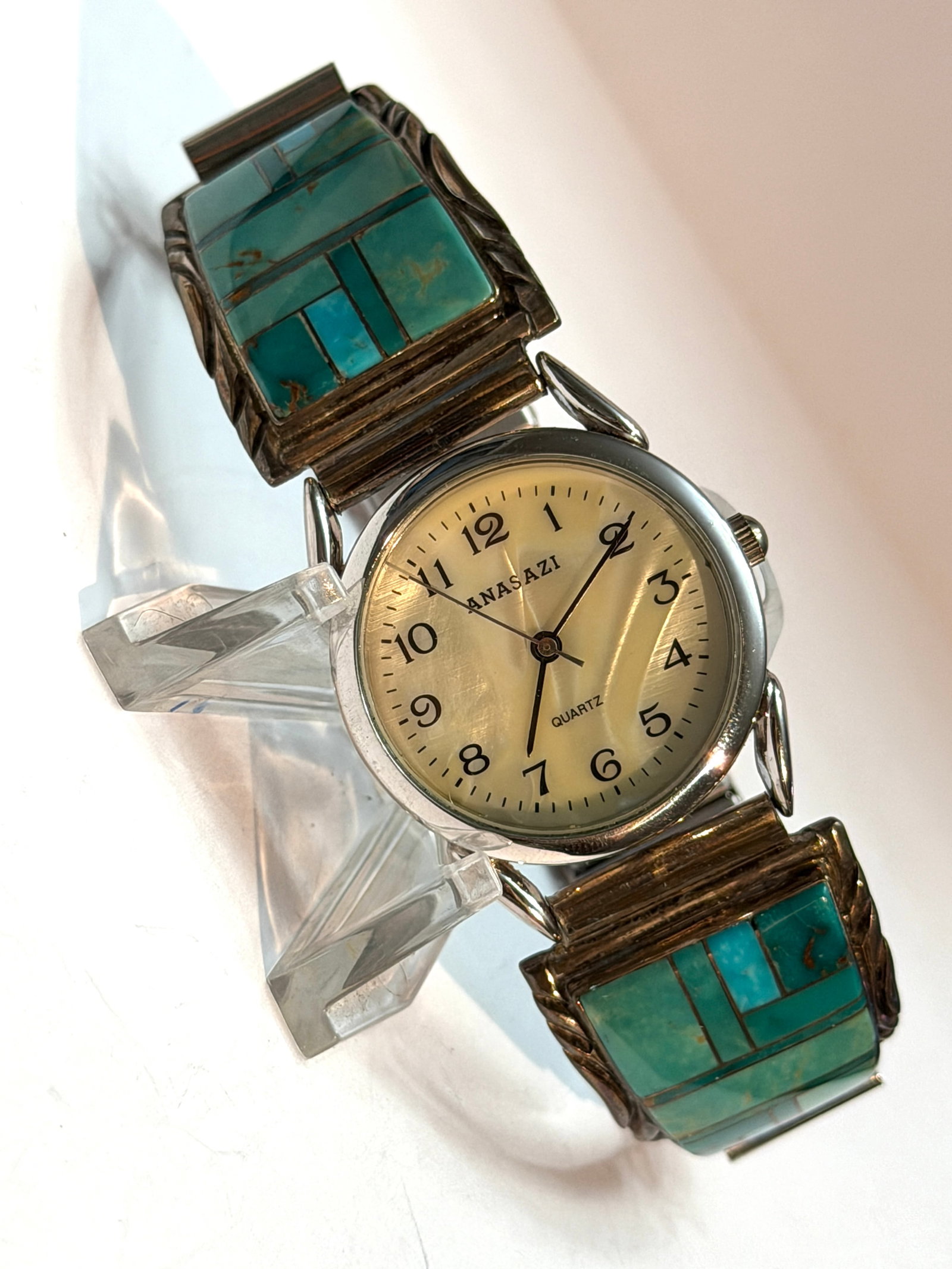 Anasazi Turquoise Inlay Stretch Band Watch ? Sterling Silver Southwestern Style (1 of 5)