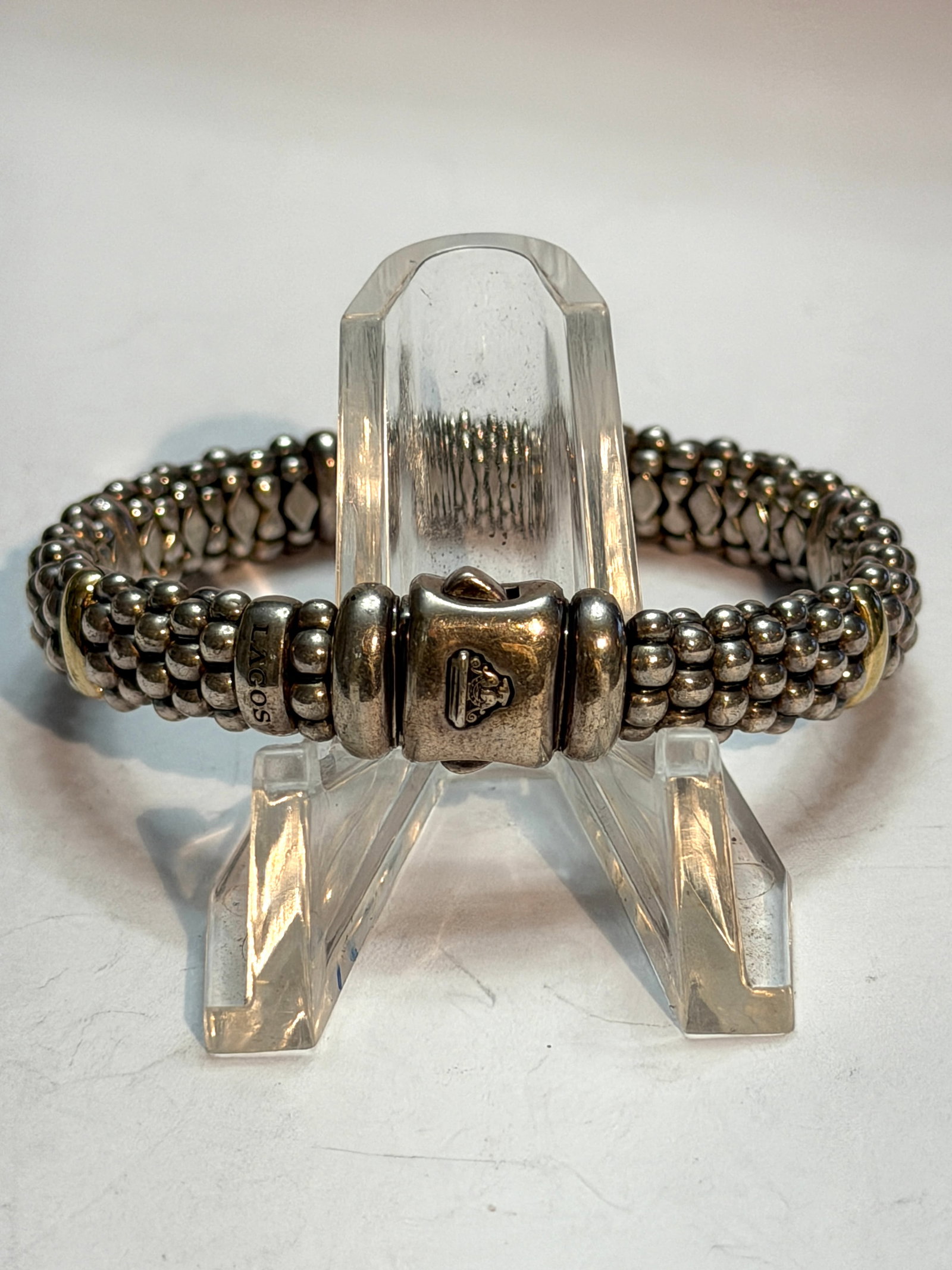 Lagos Caviar Sterling Silver & 18K Gold Beaded Bracelet ? Designer Signed 925 / 750 (1 of 5)