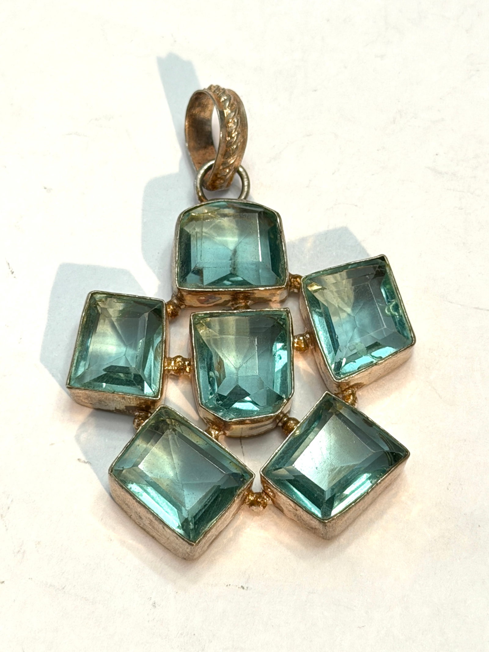 Vintage Sterling Silver Aqua Blue Glass Geometric Pendant (1 of 4)
