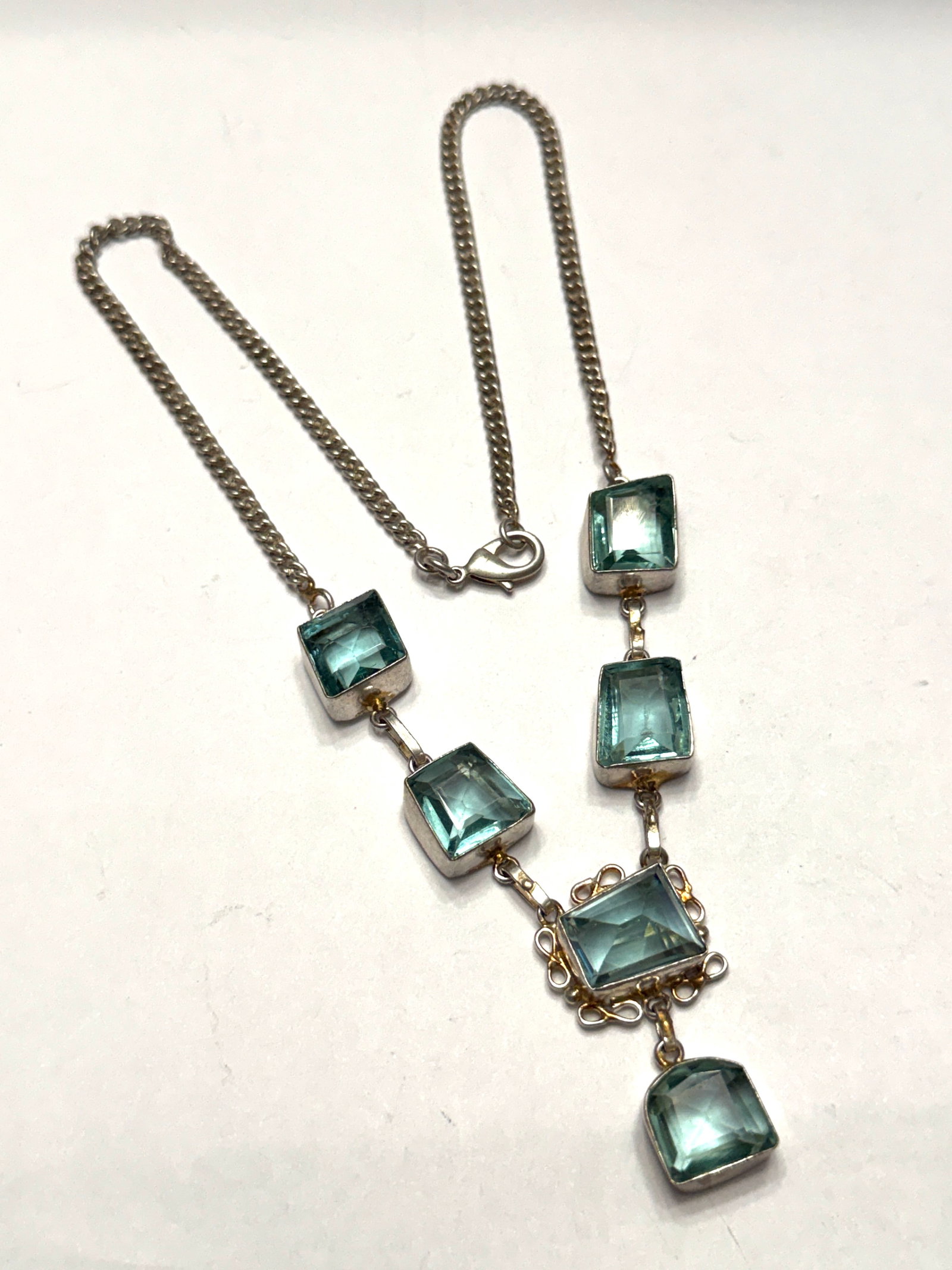 Sterling Silver Aquamarine Blue Glass Statement Necklace (1 of 5)